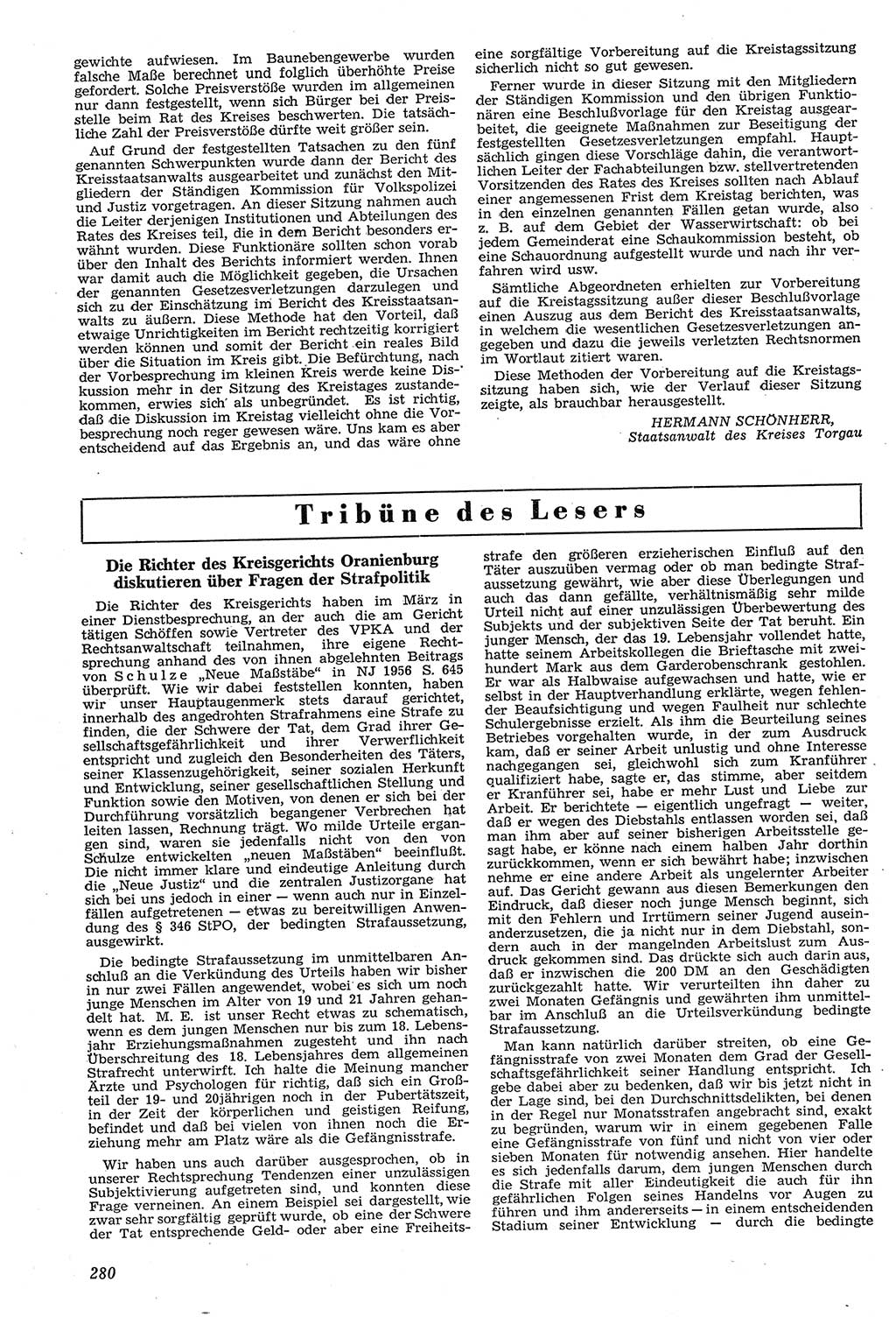 Neue Justiz (NJ), Zeitschrift für Recht und Rechtswissenschaft [Deutsche Demokratische Republik (DDR)], 11. Jahrgang 1957, Seite 280 (NJ DDR 1957, S. 280)