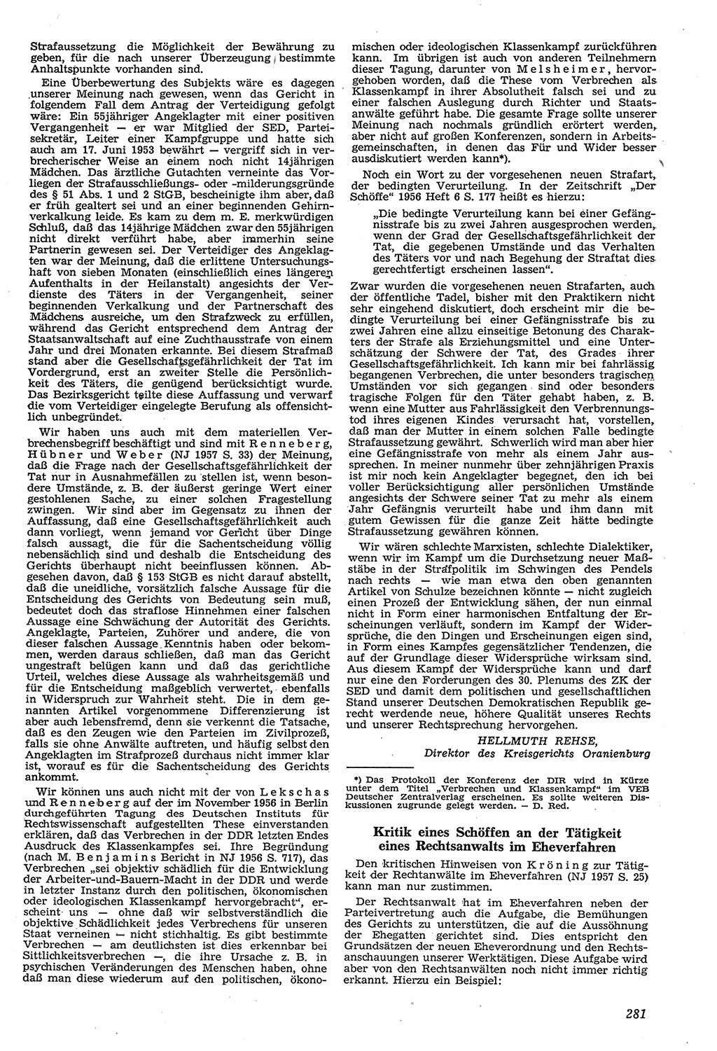 Neue Justiz (NJ), Zeitschrift für Recht und Rechtswissenschaft [Deutsche Demokratische Republik (DDR)], 11. Jahrgang 1957, Seite 281 (NJ DDR 1957, S. 281)