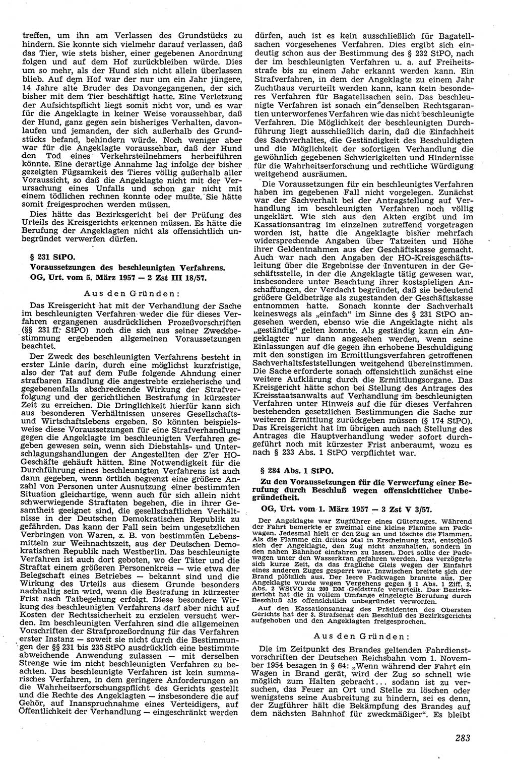 Neue Justiz (NJ), Zeitschrift für Recht und Rechtswissenschaft [Deutsche Demokratische Republik (DDR)], 11. Jahrgang 1957, Seite 283 (NJ DDR 1957, S. 283)