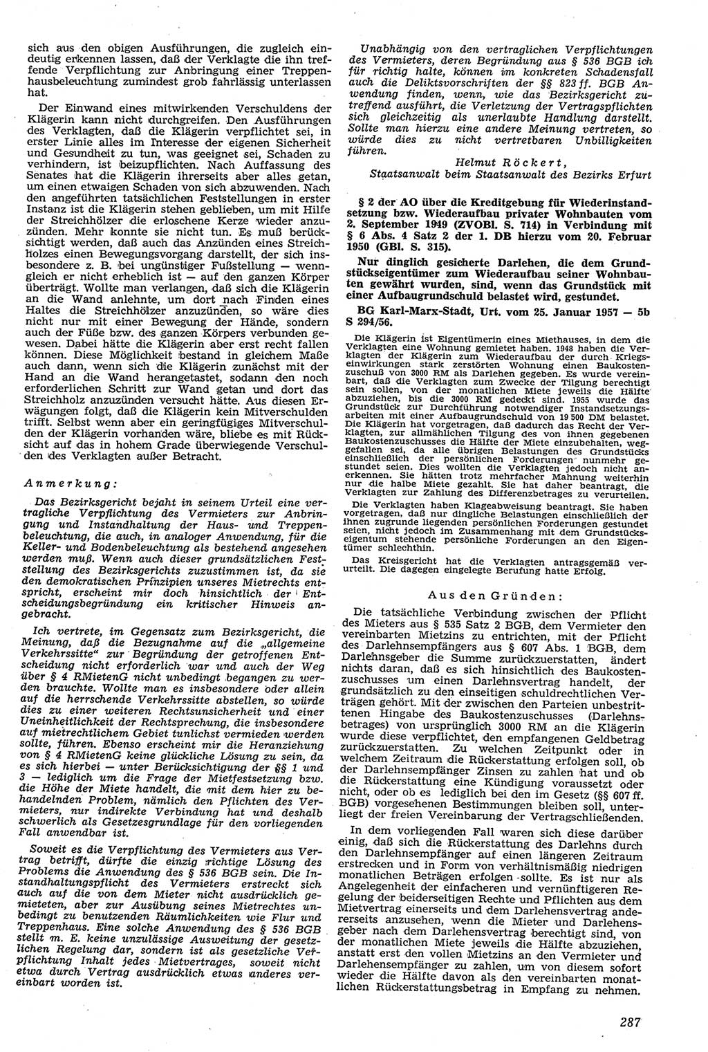 Neue Justiz (NJ), Zeitschrift für Recht und Rechtswissenschaft [Deutsche Demokratische Republik (DDR)], 11. Jahrgang 1957, Seite 287 (NJ DDR 1957, S. 287)