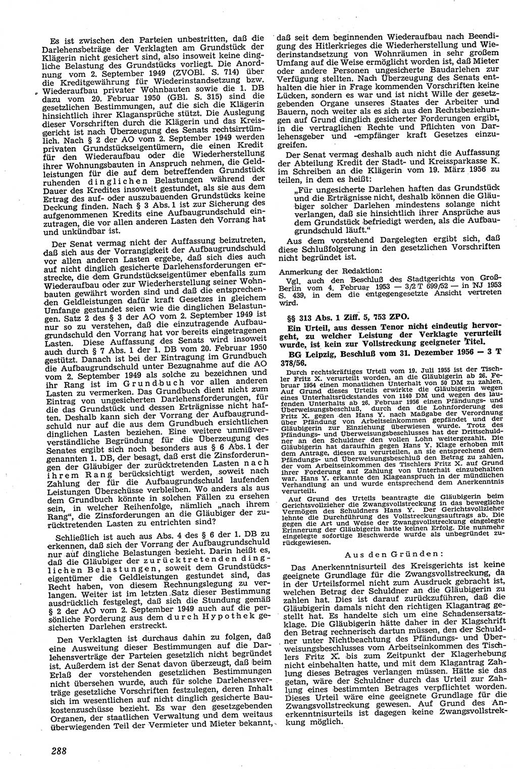 Neue Justiz (NJ), Zeitschrift für Recht und Rechtswissenschaft [Deutsche Demokratische Republik (DDR)], 11. Jahrgang 1957, Seite 288 (NJ DDR 1957, S. 288)