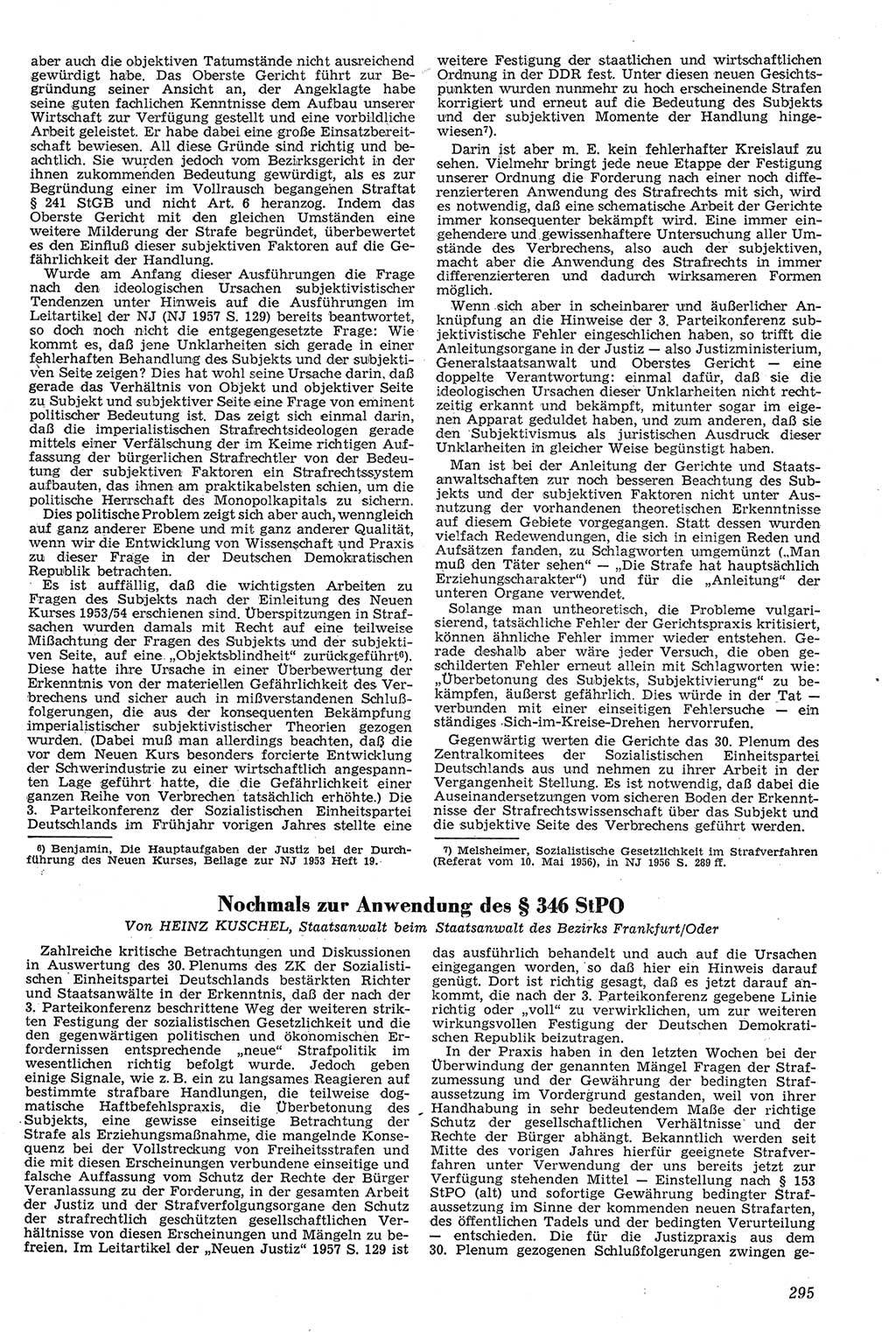 Neue Justiz (NJ), Zeitschrift für Recht und Rechtswissenschaft [Deutsche Demokratische Republik (DDR)], 11. Jahrgang 1957, Seite 295 (NJ DDR 1957, S. 295)
