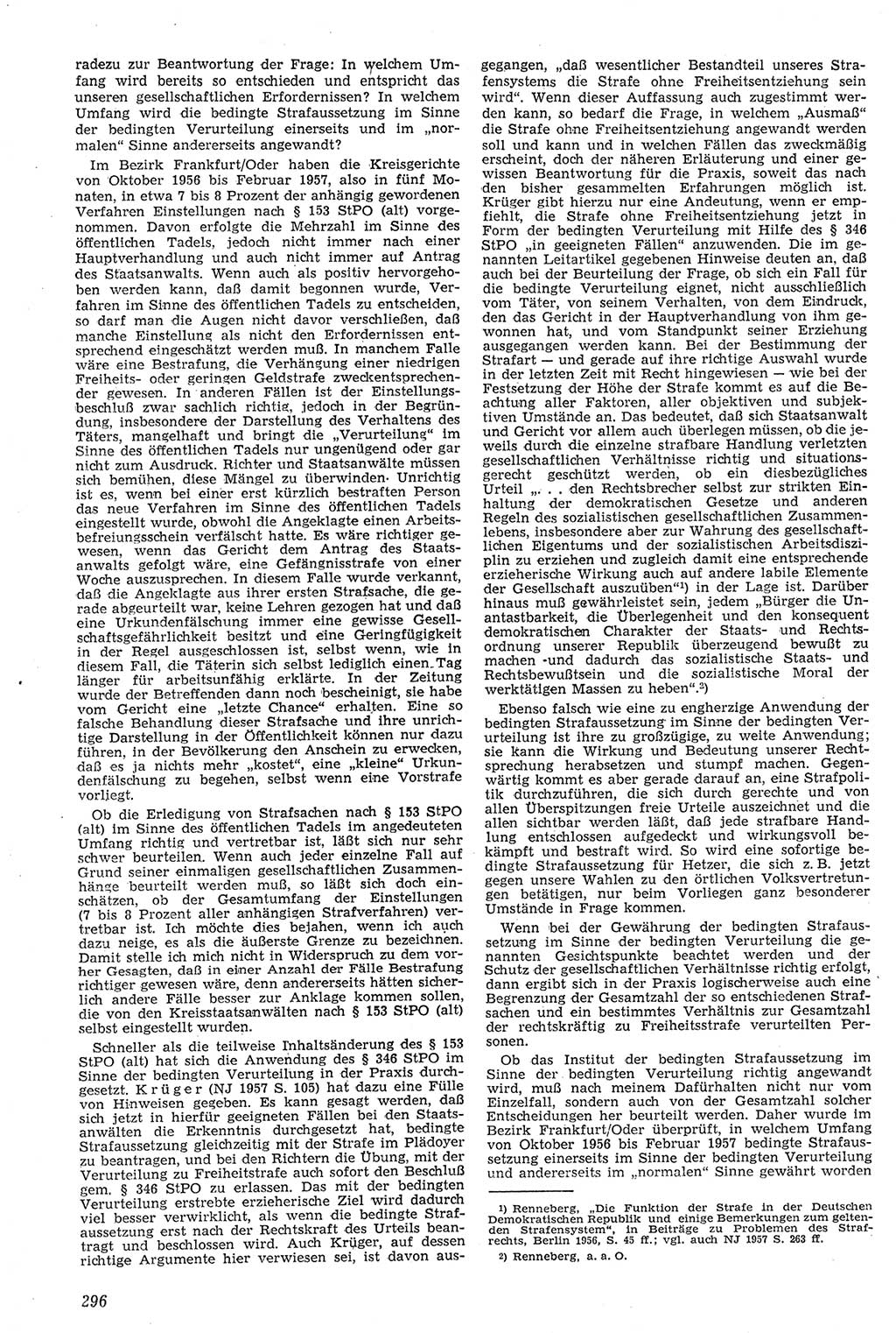 Neue Justiz (NJ), Zeitschrift für Recht und Rechtswissenschaft [Deutsche Demokratische Republik (DDR)], 11. Jahrgang 1957, Seite 296 (NJ DDR 1957, S. 296)