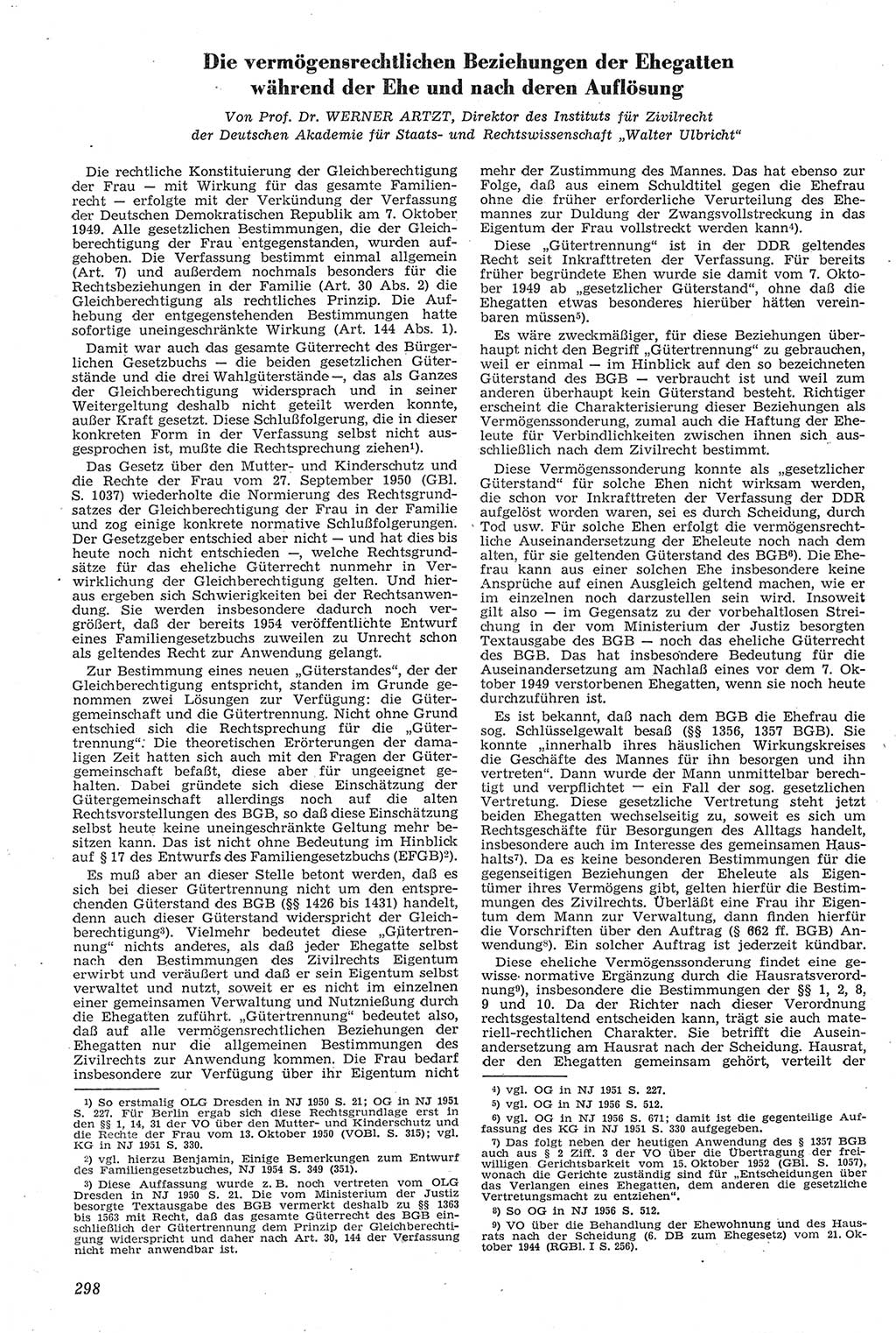 Neue Justiz (NJ), Zeitschrift für Recht und Rechtswissenschaft [Deutsche Demokratische Republik (DDR)], 11. Jahrgang 1957, Seite 298 (NJ DDR 1957, S. 298)