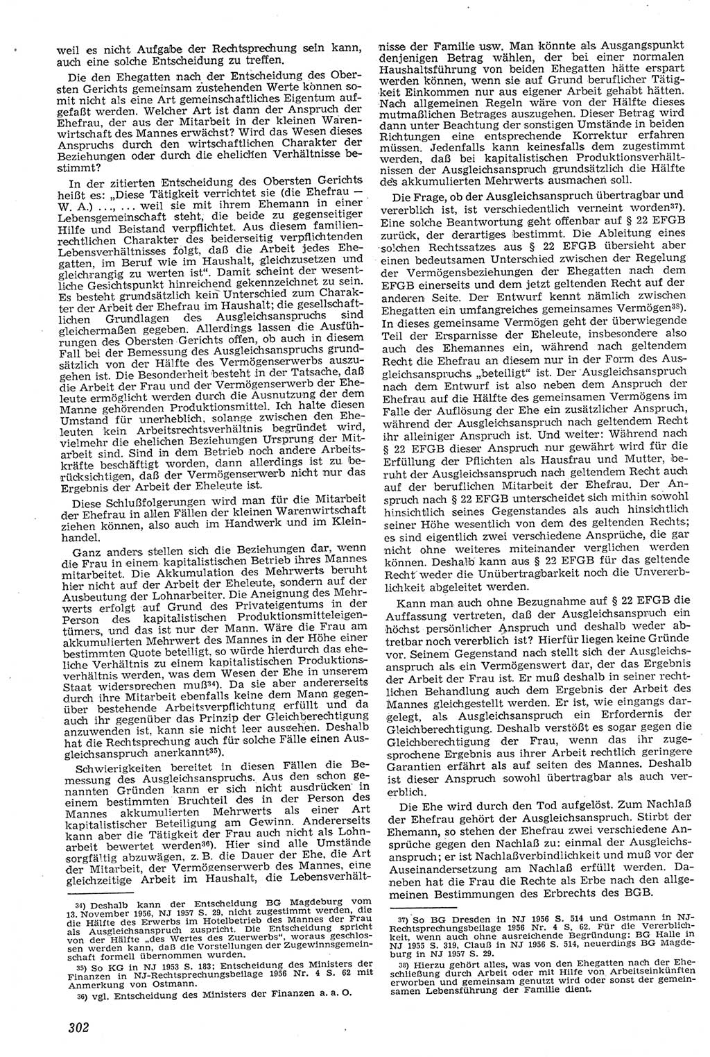 Neue Justiz (NJ), Zeitschrift für Recht und Rechtswissenschaft [Deutsche Demokratische Republik (DDR)], 11. Jahrgang 1957, Seite 302 (NJ DDR 1957, S. 302)