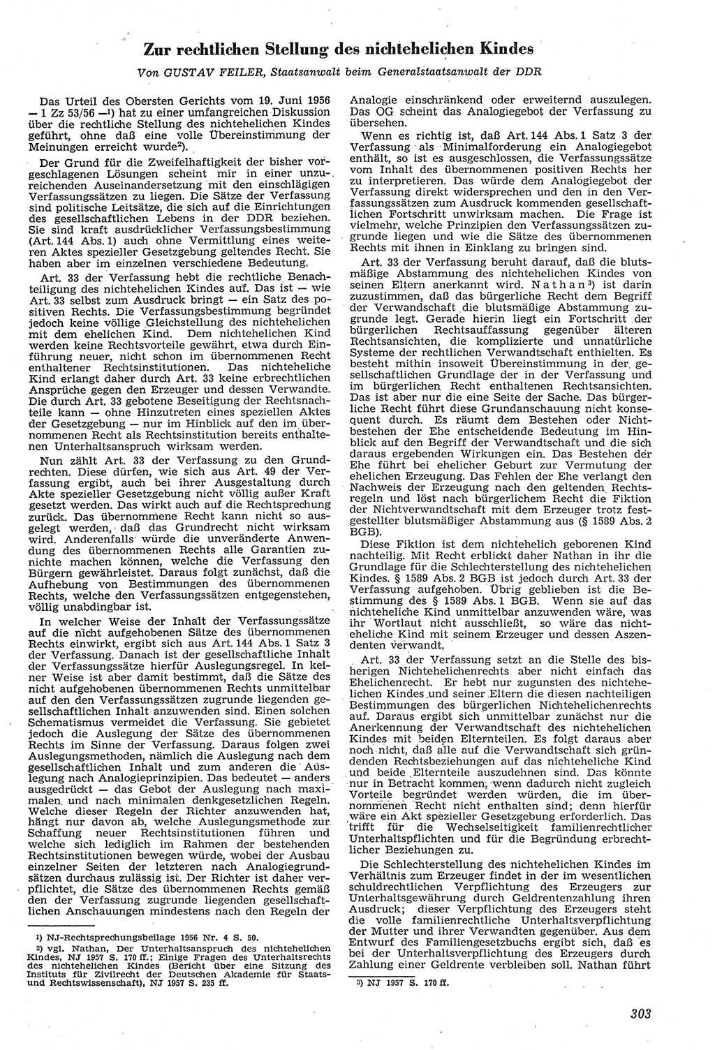 Neue Justiz (NJ), Zeitschrift für Recht und Rechtswissenschaft [Deutsche Demokratische Republik (DDR)], 11. Jahrgang 1957, Seite 303 (NJ DDR 1957, S. 303)