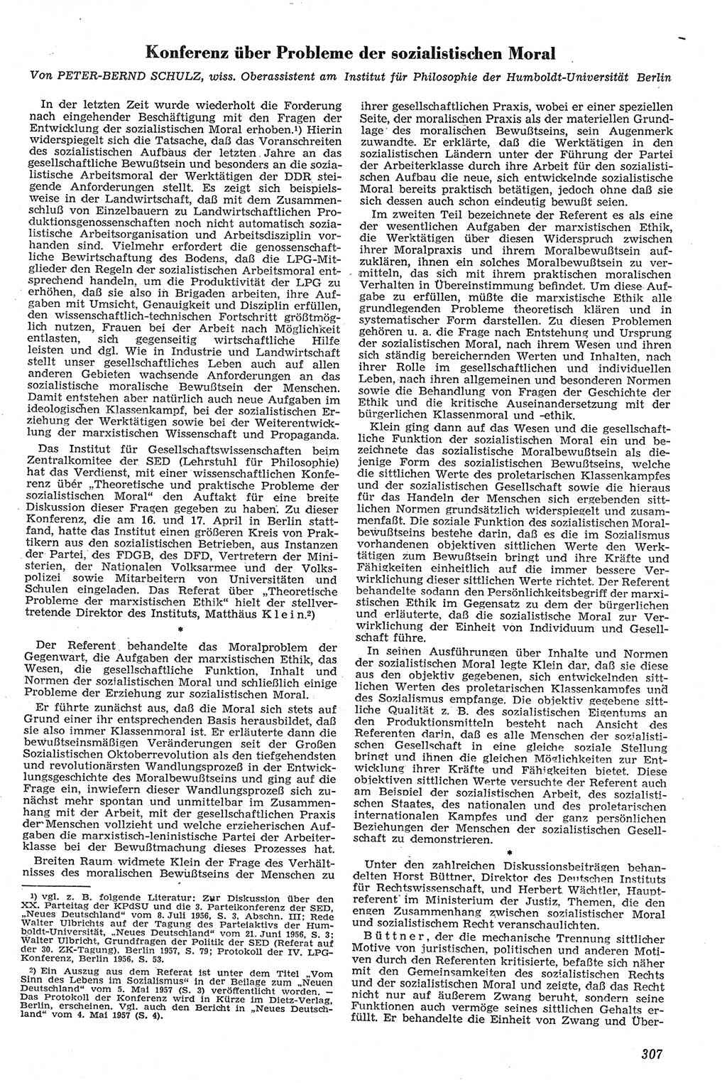 Neue Justiz (NJ), Zeitschrift für Recht und Rechtswissenschaft [Deutsche Demokratische Republik (DDR)], 11. Jahrgang 1957, Seite 307 (NJ DDR 1957, S. 307)