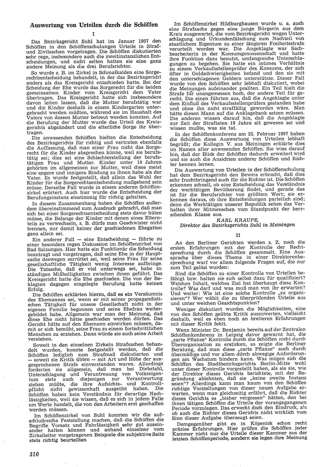 Neue Justiz (NJ), Zeitschrift für Recht und Rechtswissenschaft [Deutsche Demokratische Republik (DDR)], 11. Jahrgang 1957, Seite 310 (NJ DDR 1957, S. 310)