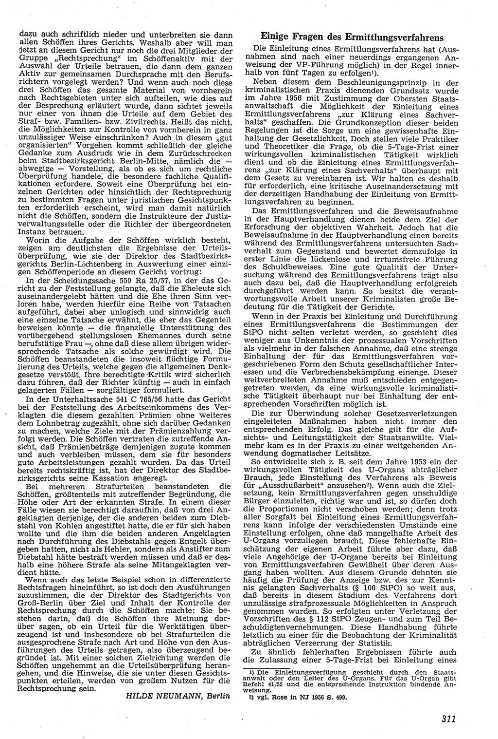 Neue Justiz (NJ), Zeitschrift für Recht und Rechtswissenschaft [Deutsche Demokratische Republik (DDR)], 11. Jahrgang 1957, Seite 311 (NJ DDR 1957, S. 311)