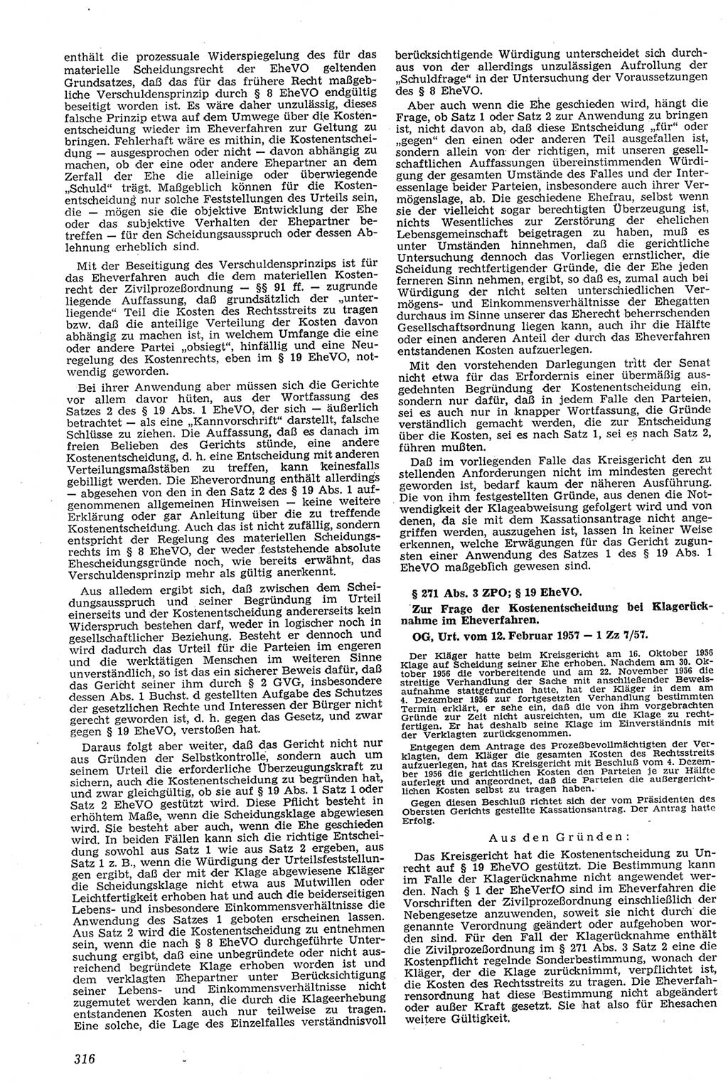 Neue Justiz (NJ), Zeitschrift für Recht und Rechtswissenschaft [Deutsche Demokratische Republik (DDR)], 11. Jahrgang 1957, Seite 316 (NJ DDR 1957, S. 316)