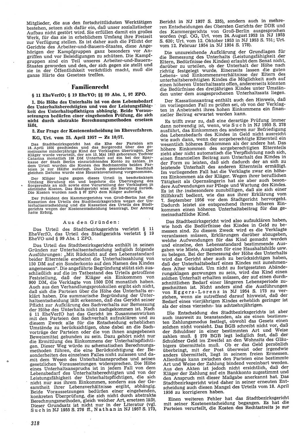 Neue Justiz (NJ), Zeitschrift für Recht und Rechtswissenschaft [Deutsche Demokratische Republik (DDR)], 11. Jahrgang 1957, Seite 318 (NJ DDR 1957, S. 318)