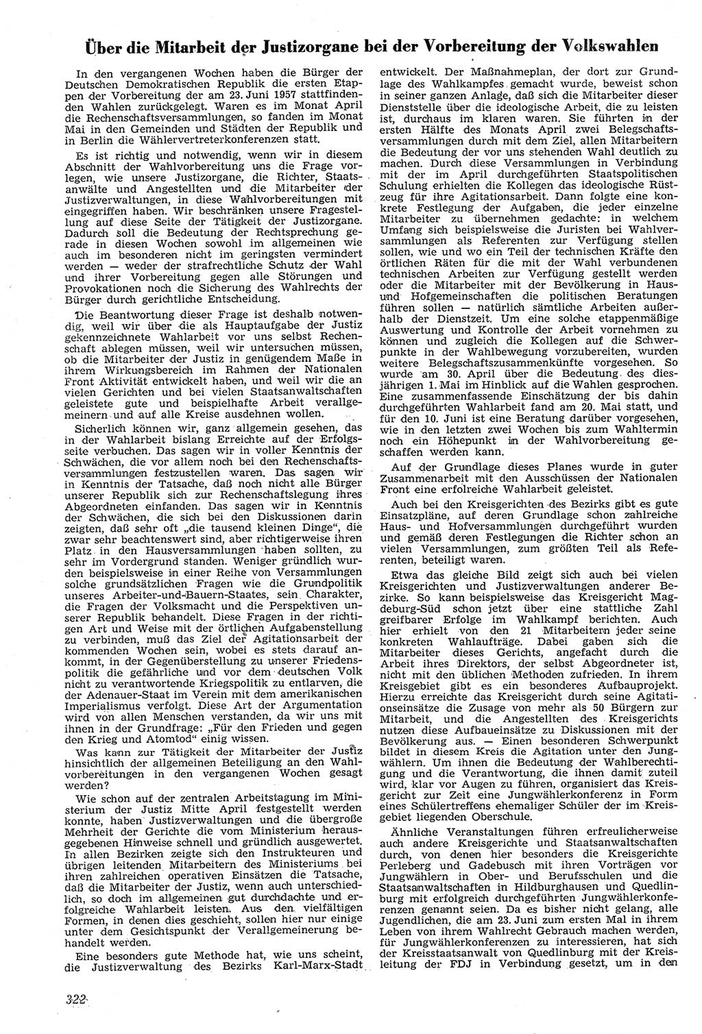 Neue Justiz (NJ), Zeitschrift für Recht und Rechtswissenschaft [Deutsche Demokratische Republik (DDR)], 11. Jahrgang 1957, Seite 322 (NJ DDR 1957, S. 322)