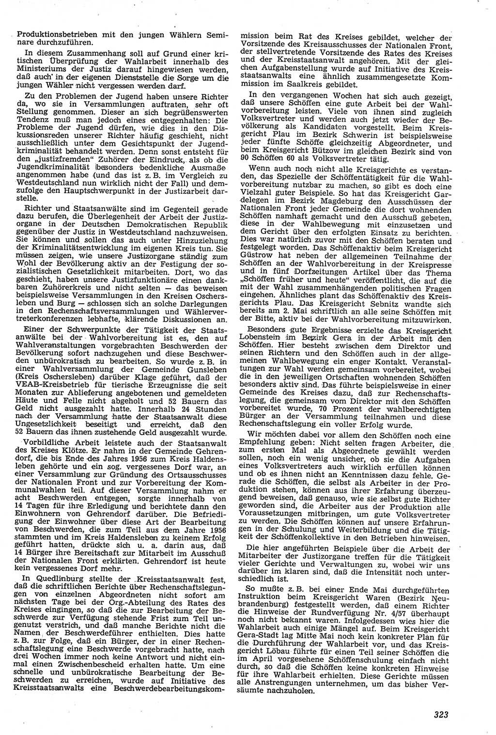 Neue Justiz (NJ), Zeitschrift für Recht und Rechtswissenschaft [Deutsche Demokratische Republik (DDR)], 11. Jahrgang 1957, Seite 323 (NJ DDR 1957, S. 323)