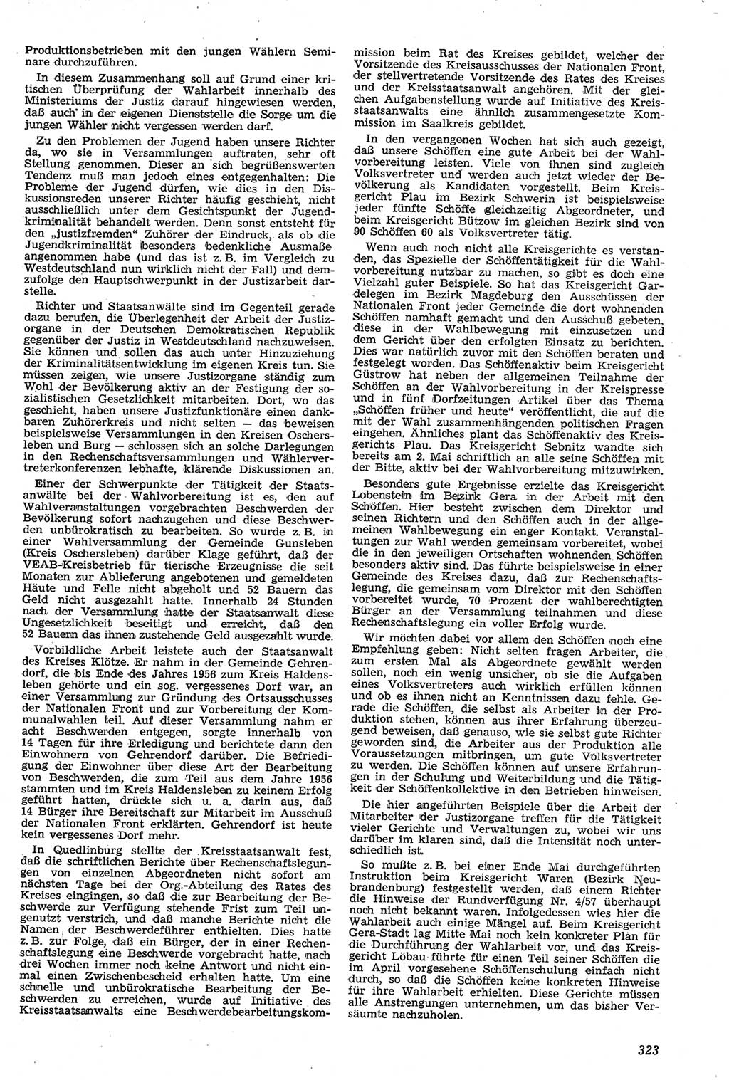 Neue Justiz (NJ), Zeitschrift für Recht und Rechtswissenschaft [Deutsche Demokratische Republik (DDR)], 11. Jahrgang 1957, Seite 323 (NJ DDR 1957, S. 323)
