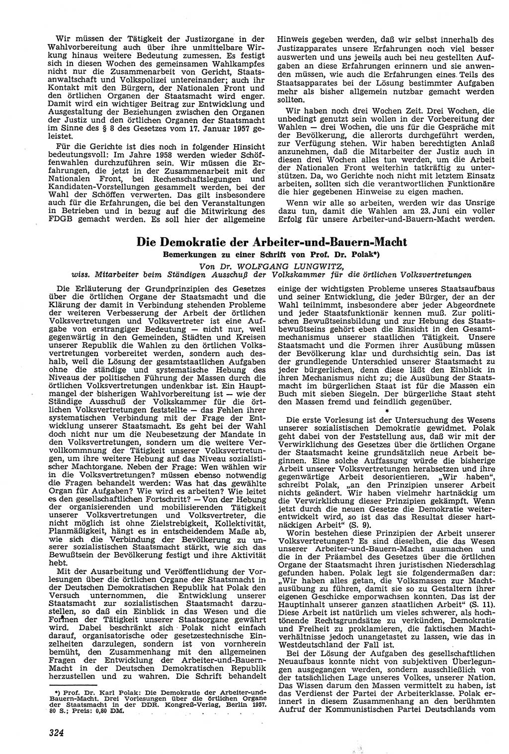 Neue Justiz (NJ), Zeitschrift für Recht und Rechtswissenschaft [Deutsche Demokratische Republik (DDR)], 11. Jahrgang 1957, Seite 324 (NJ DDR 1957, S. 324)