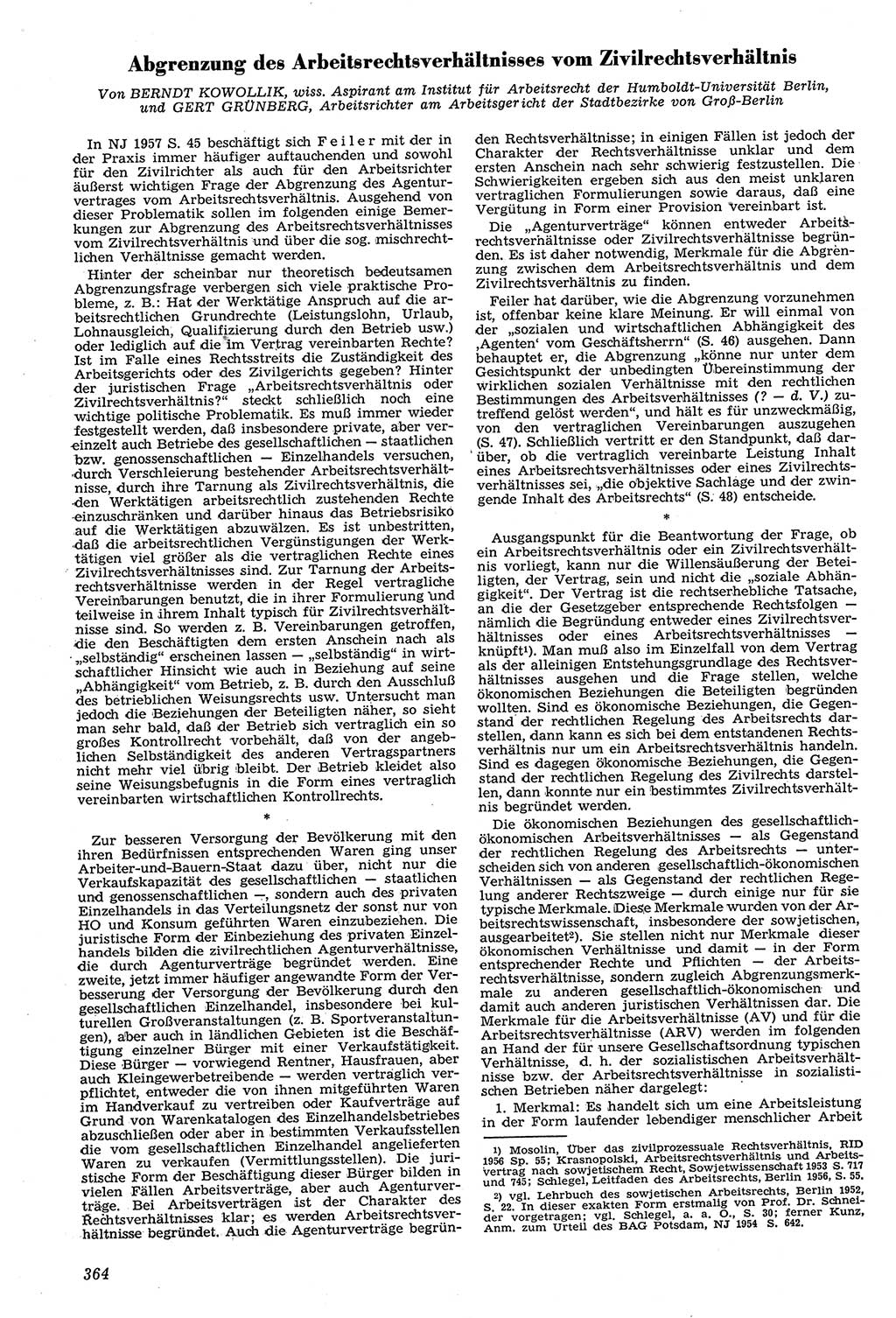 Neue Justiz (NJ), Zeitschrift für Recht und Rechtswissenschaft [Deutsche Demokratische Republik (DDR)], 11. Jahrgang 1957, Seite 364 (NJ DDR 1957, S. 364)