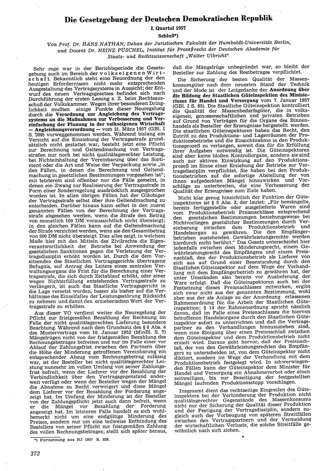 Neue Justiz (NJ), Zeitschrift für Recht und Rechtswissenschaft [Deutsche Demokratische Republik (DDR)], 11. Jahrgang 1957, Seite 372 (NJ DDR 1957, S. 372)