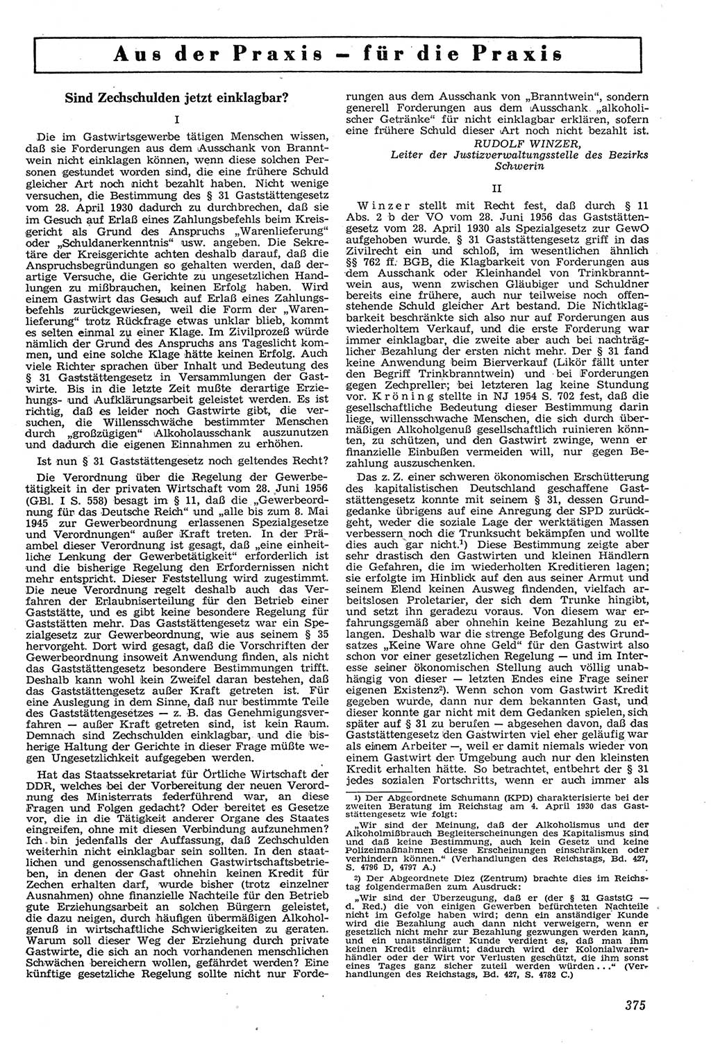 Neue Justiz (NJ), Zeitschrift für Recht und Rechtswissenschaft [Deutsche Demokratische Republik (DDR)], 11. Jahrgang 1957, Seite 375 (NJ DDR 1957, S. 375)