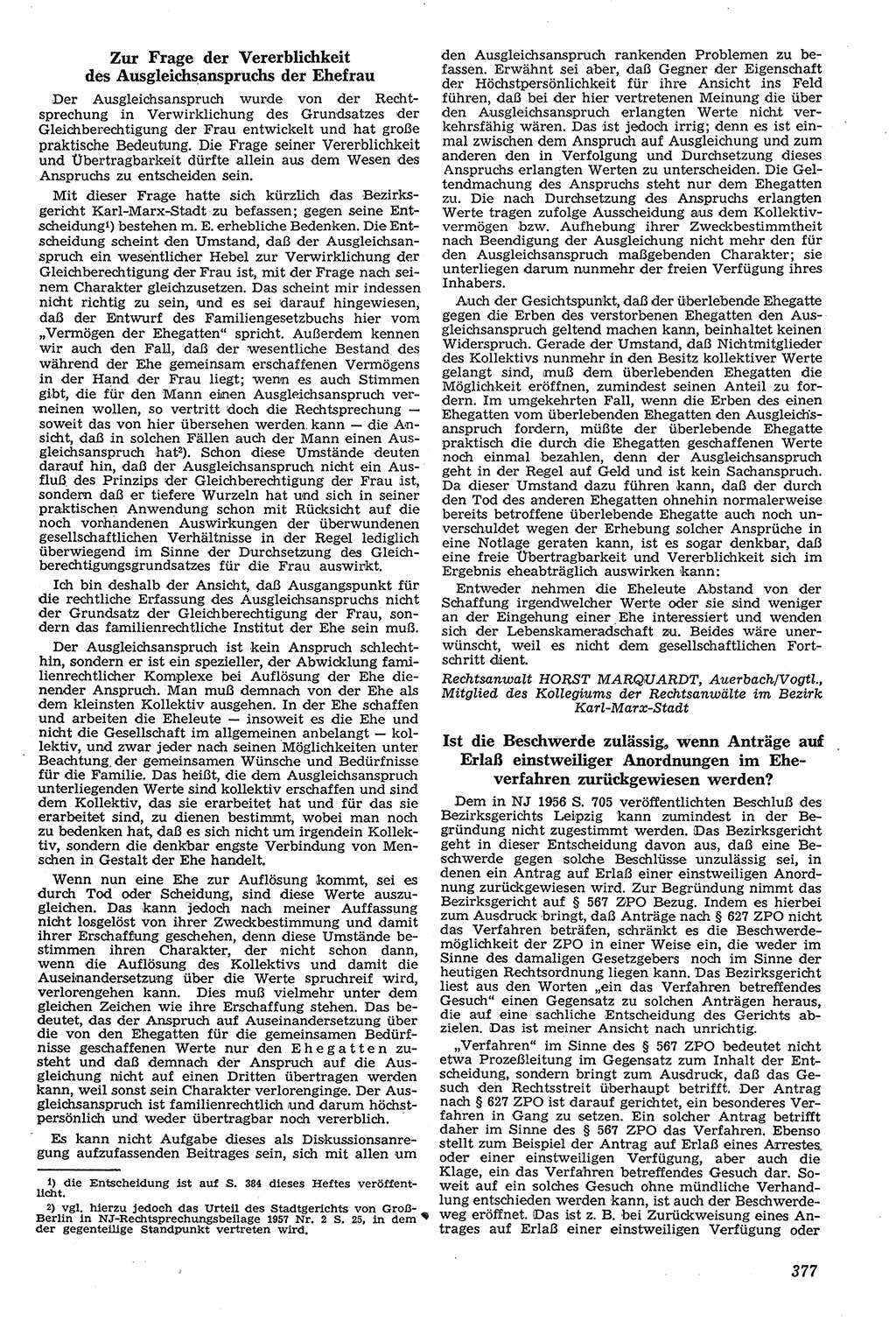 Neue Justiz (NJ), Zeitschrift für Recht und Rechtswissenschaft [Deutsche Demokratische Republik (DDR)], 11. Jahrgang 1957, Seite 377 (NJ DDR 1957, S. 377)