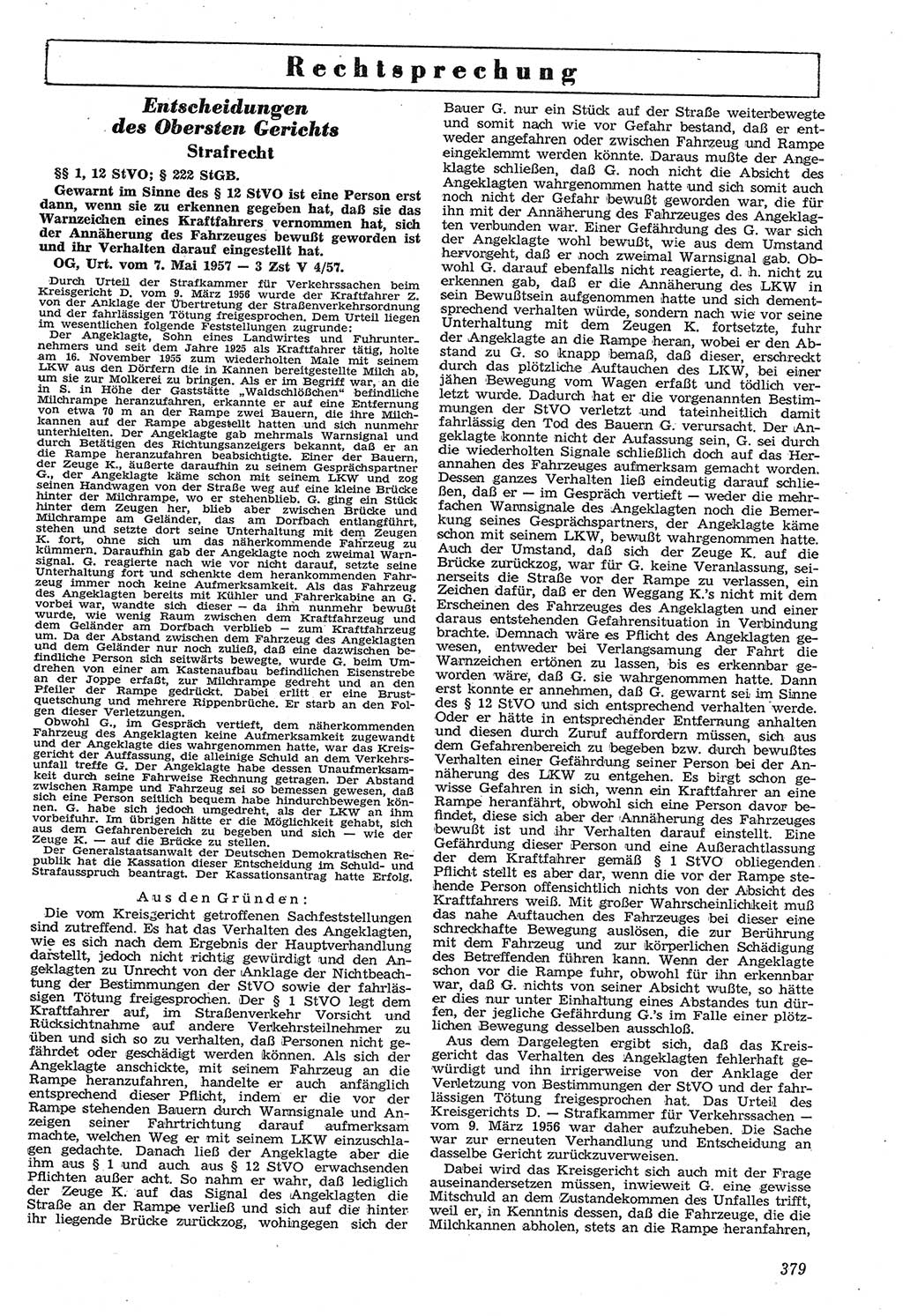 Neue Justiz (NJ), Zeitschrift für Recht und Rechtswissenschaft [Deutsche Demokratische Republik (DDR)], 11. Jahrgang 1957, Seite 379 (NJ DDR 1957, S. 379)