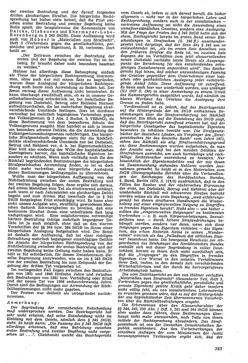 Neue Justiz (NJ), Zeitschrift für Recht und Rechtswissenschaft [Deutsche Demokratische Republik (DDR)], 11. Jahrgang 1957, Seite 383 (NJ DDR 1957, S. 383)