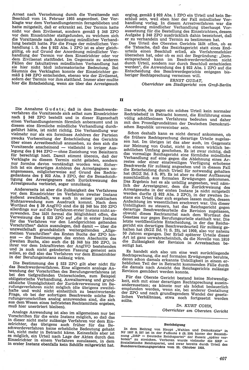 Neue Justiz (NJ), Zeitschrift für Recht und Rechtswissenschaft [Deutsche Demokratische Republik (DDR)], 11. Jahrgang 1957, Seite 407 (NJ DDR 1957, S. 407)
