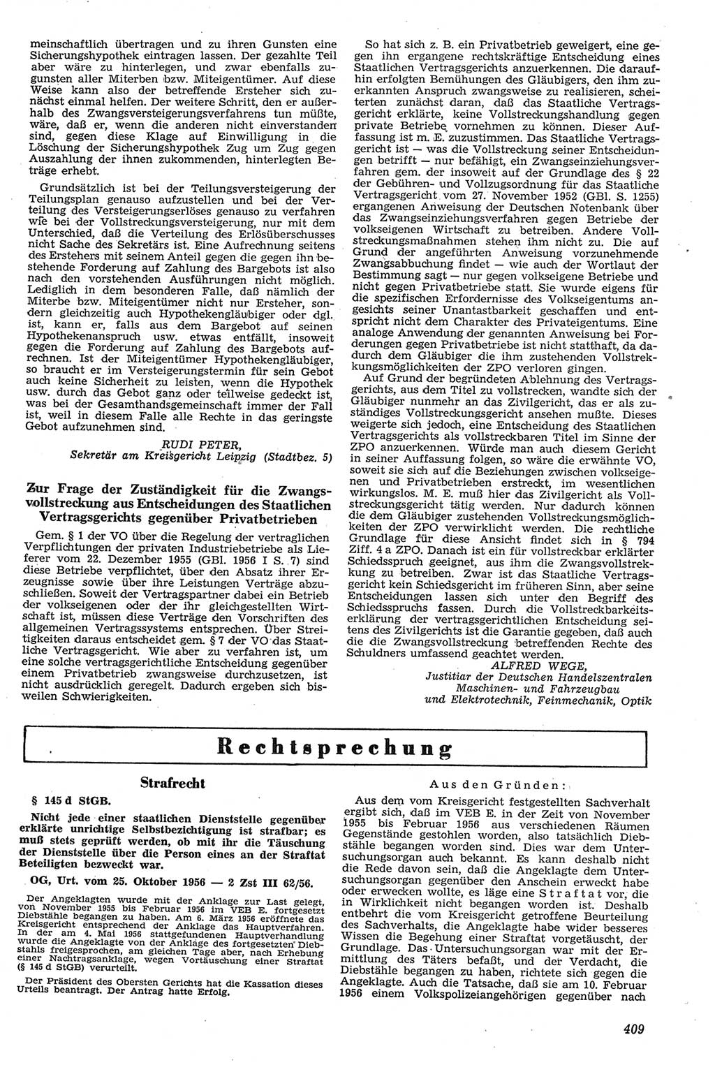 Neue Justiz (NJ), Zeitschrift für Recht und Rechtswissenschaft [Deutsche Demokratische Republik (DDR)], 11. Jahrgang 1957, Seite 409 (NJ DDR 1957, S. 409)