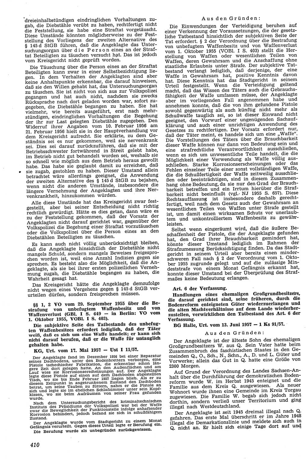 Neue Justiz (NJ), Zeitschrift für Recht und Rechtswissenschaft [Deutsche Demokratische Republik (DDR)], 11. Jahrgang 1957, Seite 410 (NJ DDR 1957, S. 410)