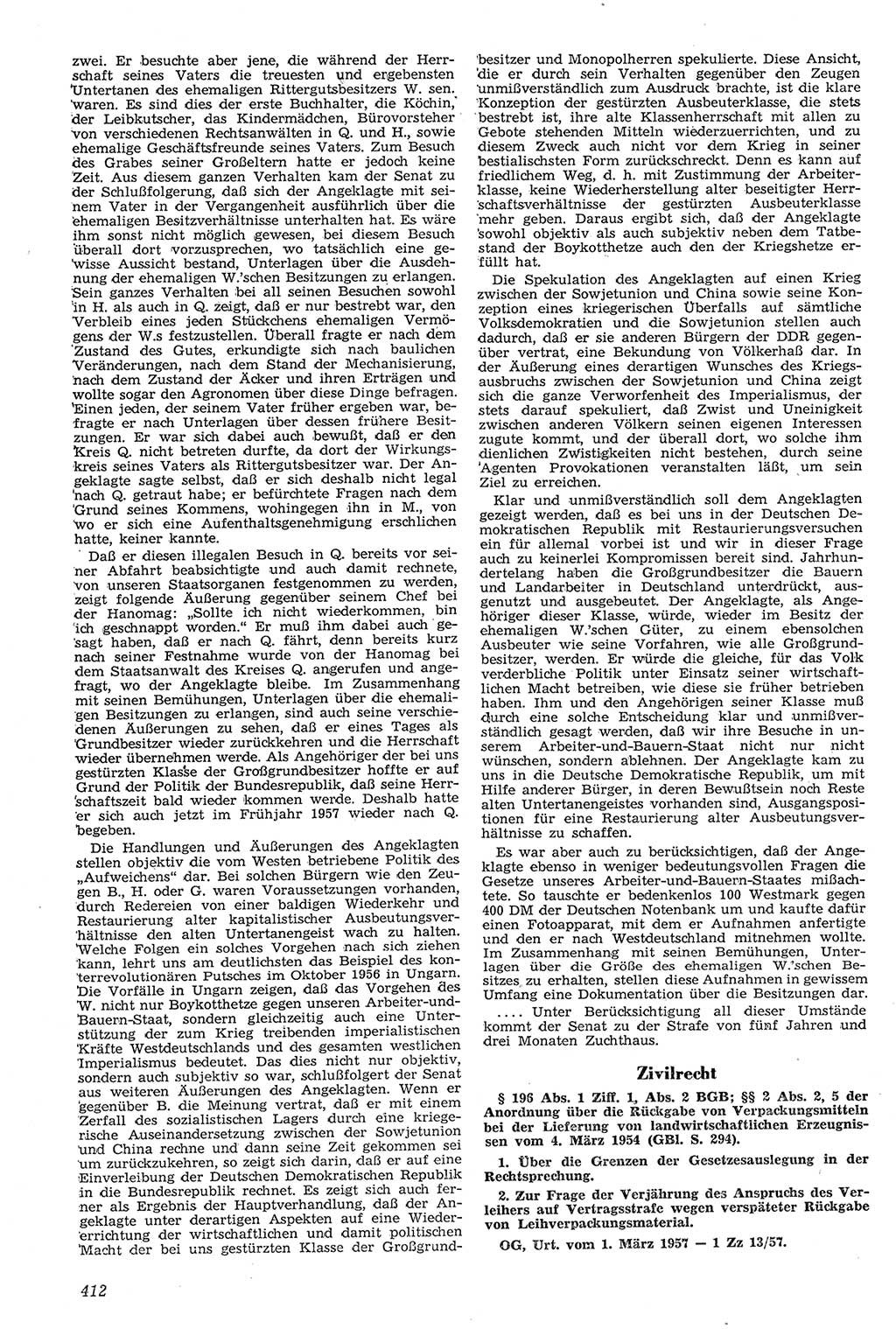 Neue Justiz (NJ), Zeitschrift für Recht und Rechtswissenschaft [Deutsche Demokratische Republik (DDR)], 11. Jahrgang 1957, Seite 412 (NJ DDR 1957, S. 412)