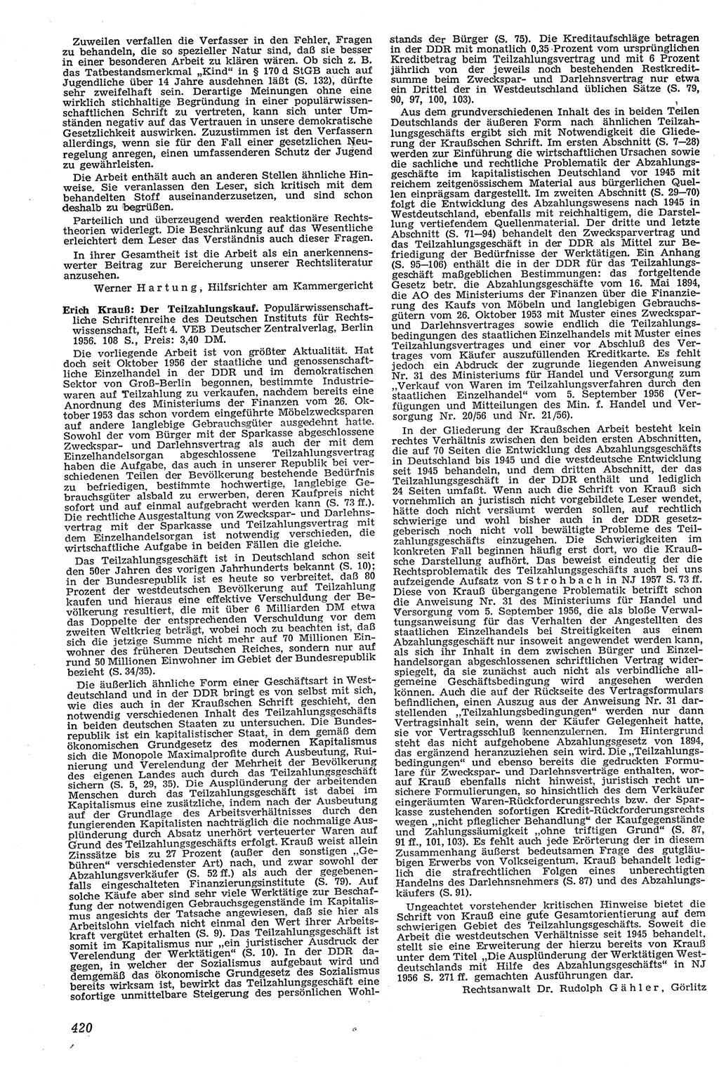 Neue Justiz (NJ), Zeitschrift für Recht und Rechtswissenschaft [Deutsche Demokratische Republik (DDR)], 11. Jahrgang 1957, Seite 420 (NJ DDR 1957, S. 420)