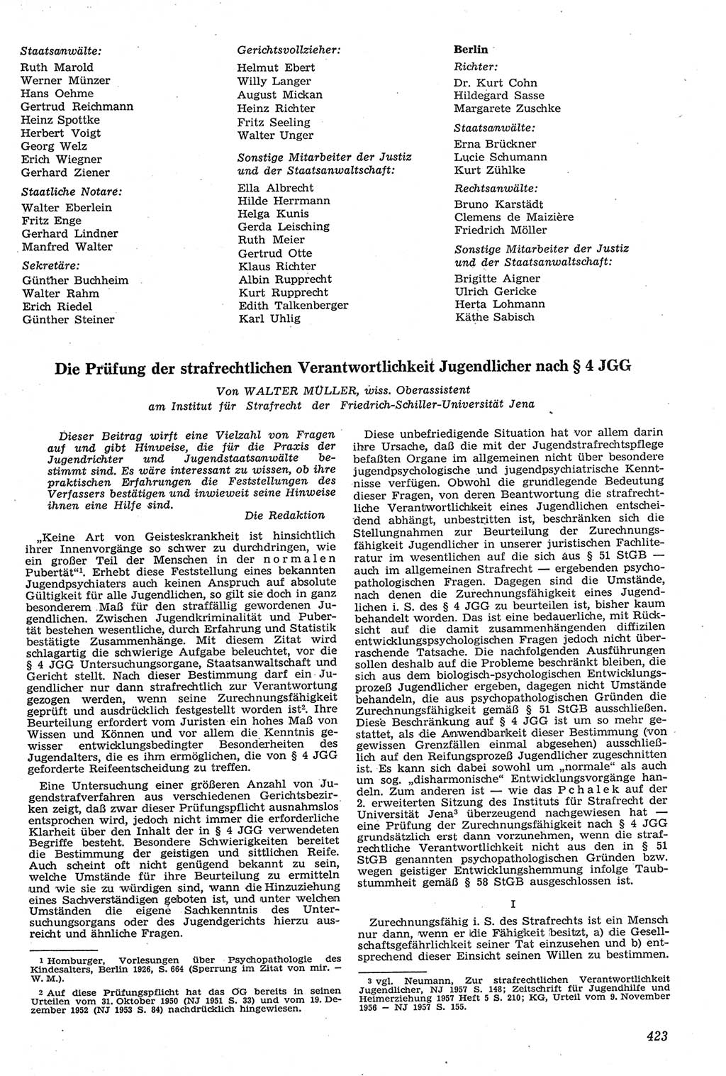 Neue Justiz (NJ), Zeitschrift für Recht und Rechtswissenschaft [Deutsche Demokratische Republik (DDR)], 11. Jahrgang 1957, Seite 423 (NJ DDR 1957, S. 423)