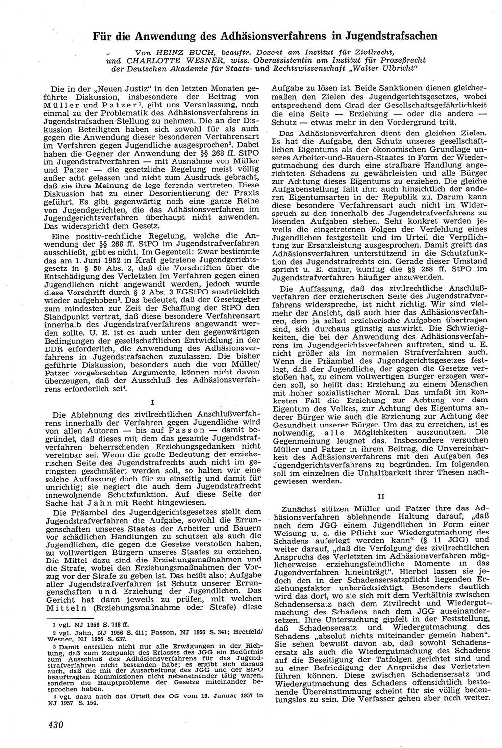 Neue Justiz (NJ), Zeitschrift für Recht und Rechtswissenschaft [Deutsche Demokratische Republik (DDR)], 11. Jahrgang 1957, Seite 430 (NJ DDR 1957, S. 430)