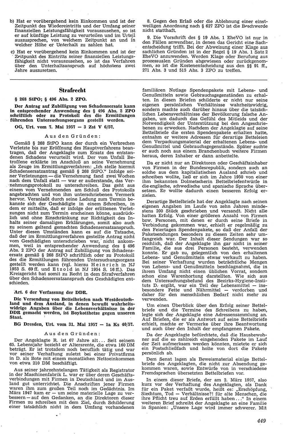 Neue Justiz (NJ), Zeitschrift für Recht und Rechtswissenschaft [Deutsche Demokratische Republik (DDR)], 11. Jahrgang 1957, Seite 449 (NJ DDR 1957, S. 449)