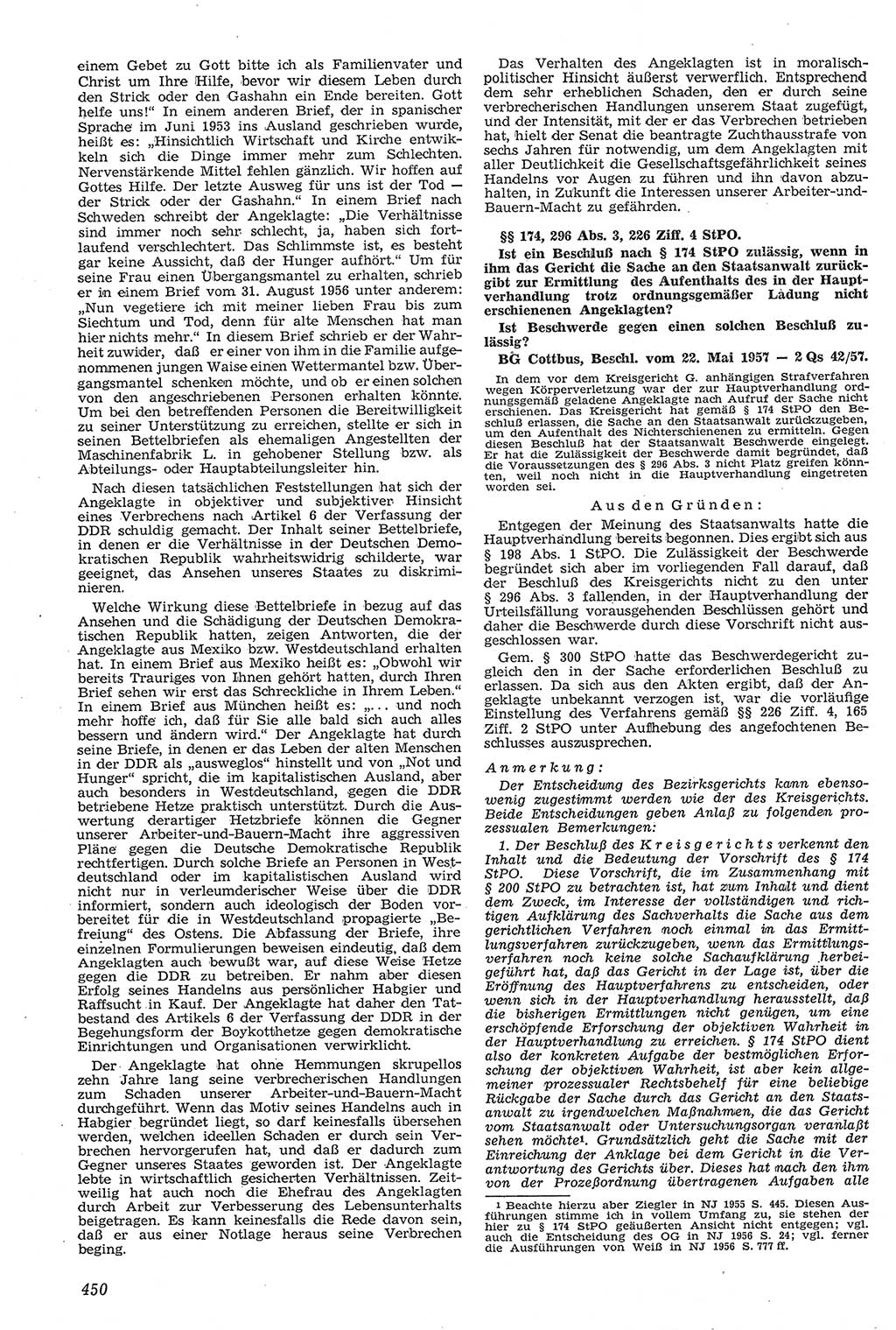 Neue Justiz (NJ), Zeitschrift für Recht und Rechtswissenschaft [Deutsche Demokratische Republik (DDR)], 11. Jahrgang 1957, Seite 450 (NJ DDR 1957, S. 450)