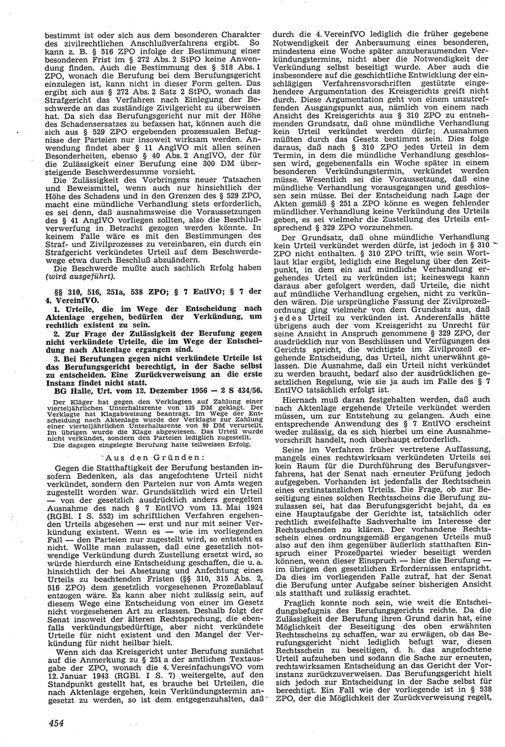 Neue Justiz (NJ), Zeitschrift für Recht und Rechtswissenschaft [Deutsche Demokratische Republik (DDR)], 11. Jahrgang 1957, Seite 454 (NJ DDR 1957, S. 454)