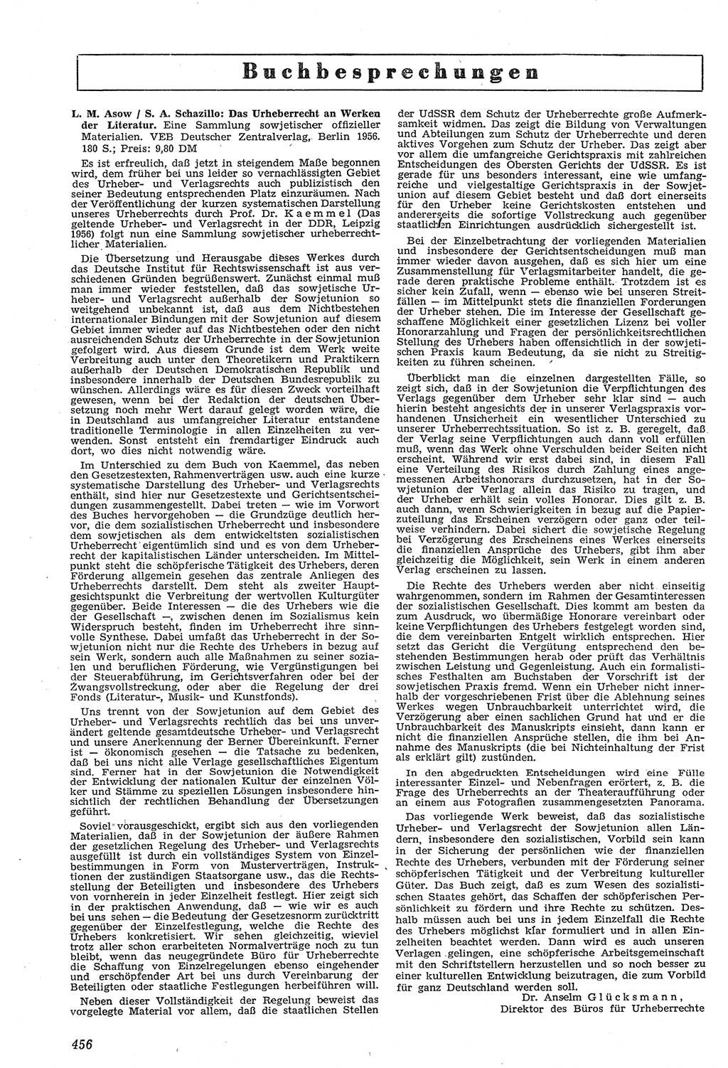 Neue Justiz (NJ), Zeitschrift für Recht und Rechtswissenschaft [Deutsche Demokratische Republik (DDR)], 11. Jahrgang 1957, Seite 456 (NJ DDR 1957, S. 456)