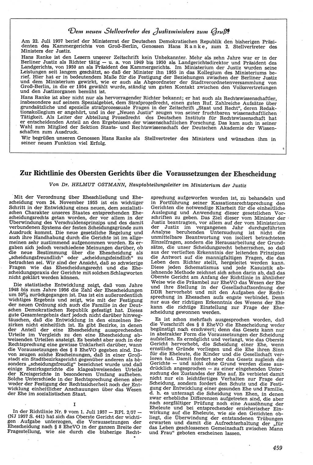 Neue Justiz (NJ), Zeitschrift für Recht und Rechtswissenschaft [Deutsche Demokratische Republik (DDR)], 11. Jahrgang 1957, Seite 459 (NJ DDR 1957, S. 459)