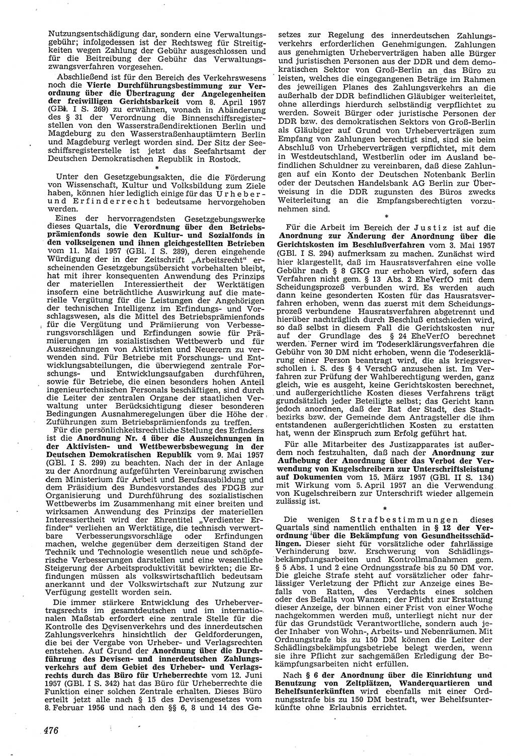 Neue Justiz (NJ), Zeitschrift für Recht und Rechtswissenschaft [Deutsche Demokratische Republik (DDR)], 11. Jahrgang 1957, Seite 476 (NJ DDR 1957, S. 476)