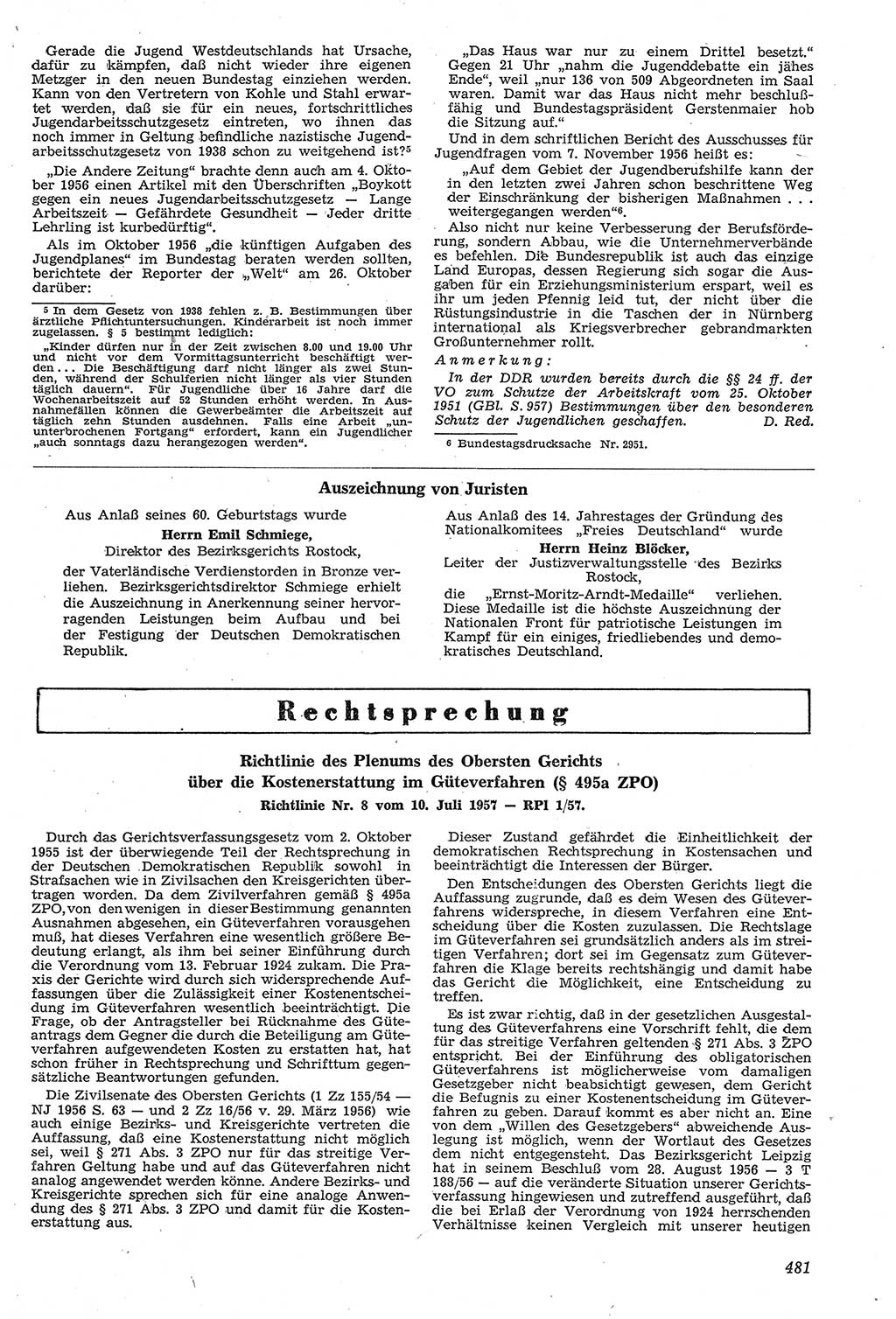 Neue Justiz (NJ), Zeitschrift für Recht und Rechtswissenschaft [Deutsche Demokratische Republik (DDR)], 11. Jahrgang 1957, Seite 481 (NJ DDR 1957, S. 481)