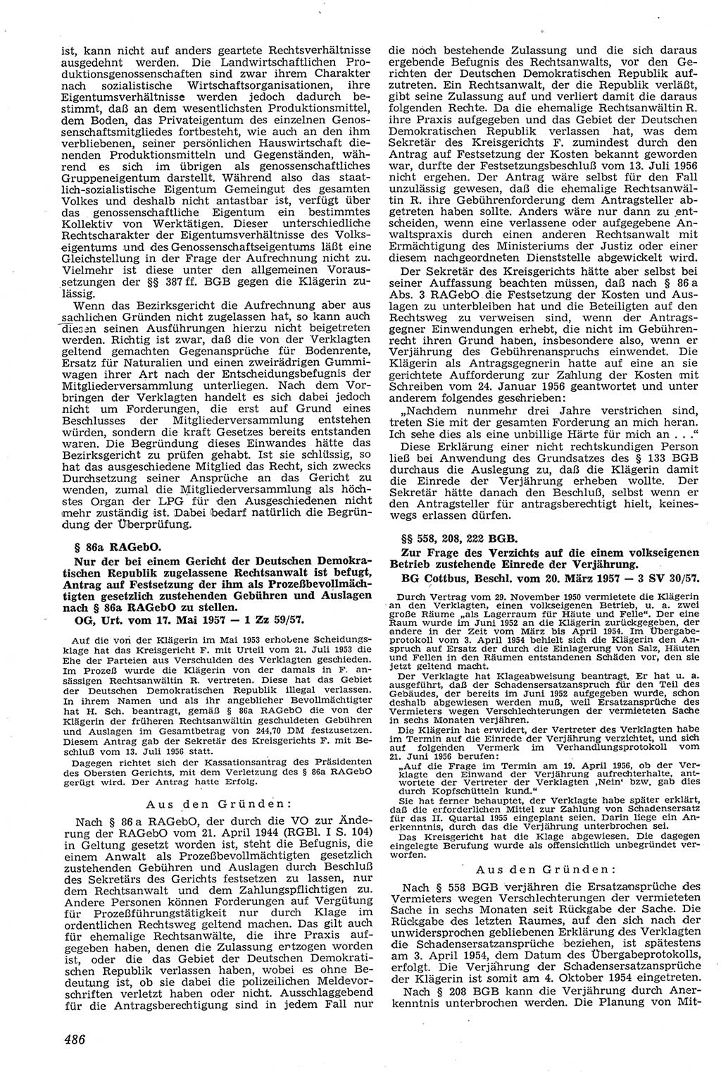 Neue Justiz (NJ), Zeitschrift für Recht und Rechtswissenschaft [Deutsche Demokratische Republik (DDR)], 11. Jahrgang 1957, Seite 486 (NJ DDR 1957, S. 486)