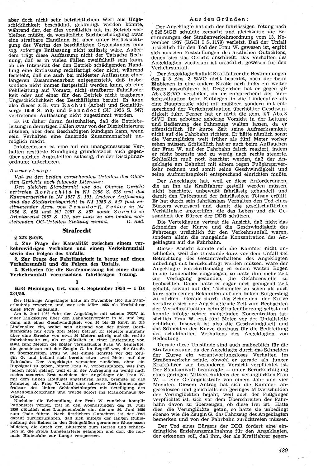 Neue Justiz (NJ), Zeitschrift für Recht und Rechtswissenschaft [Deutsche Demokratische Republik (DDR)], 11. Jahrgang 1957, Seite 489 (NJ DDR 1957, S. 489)
