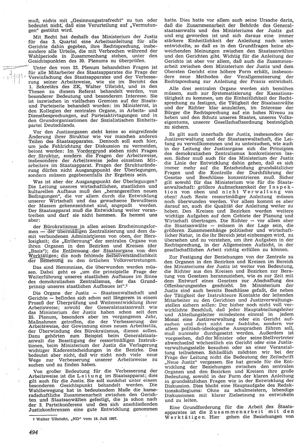 Neue Justiz (NJ), Zeitschrift für Recht und Rechtswissenschaft [Deutsche Demokratische Republik (DDR)], 11. Jahrgang 1957, Seite 494 (NJ DDR 1957, S. 494)