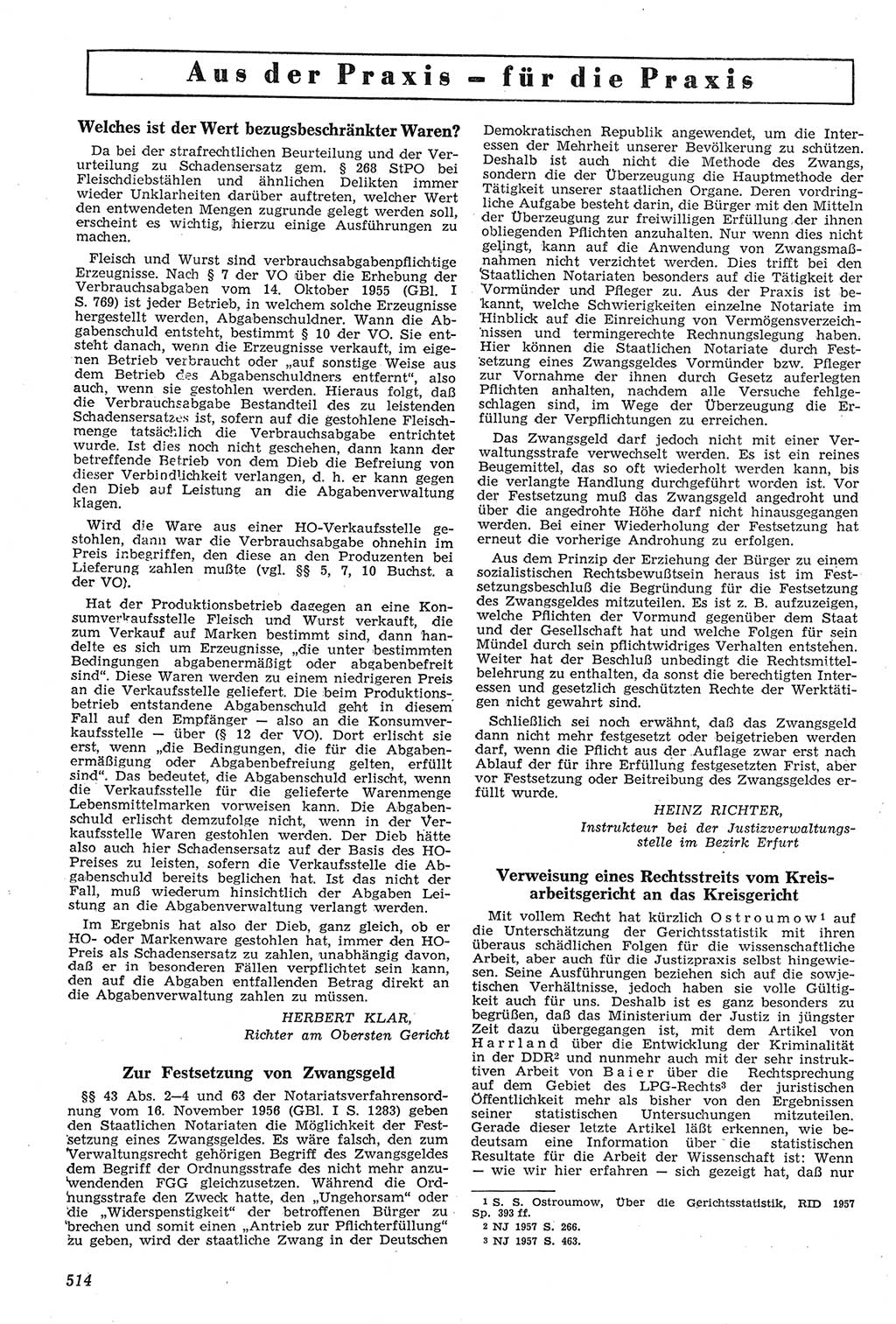 Neue Justiz (NJ), Zeitschrift für Recht und Rechtswissenschaft [Deutsche Demokratische Republik (DDR)], 11. Jahrgang 1957, Seite 514 (NJ DDR 1957, S. 514)