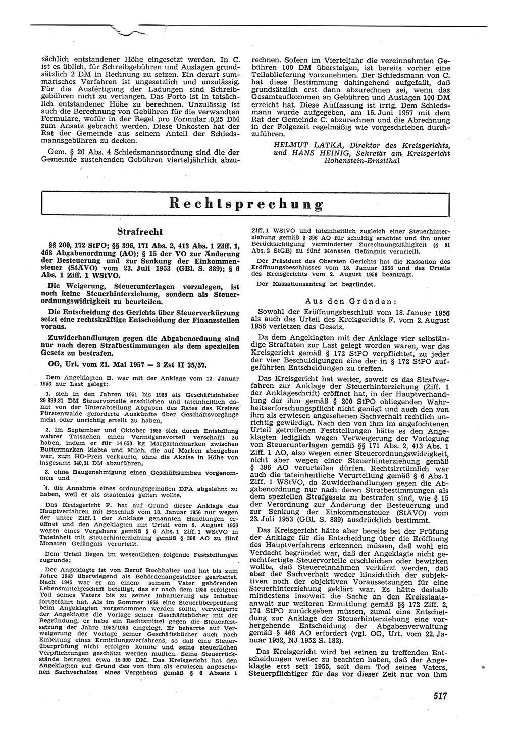 Neue Justiz (NJ), Zeitschrift für Recht und Rechtswissenschaft [Deutsche Demokratische Republik (DDR)], 11. Jahrgang 1957, Seite 517 (NJ DDR 1957, S. 517)