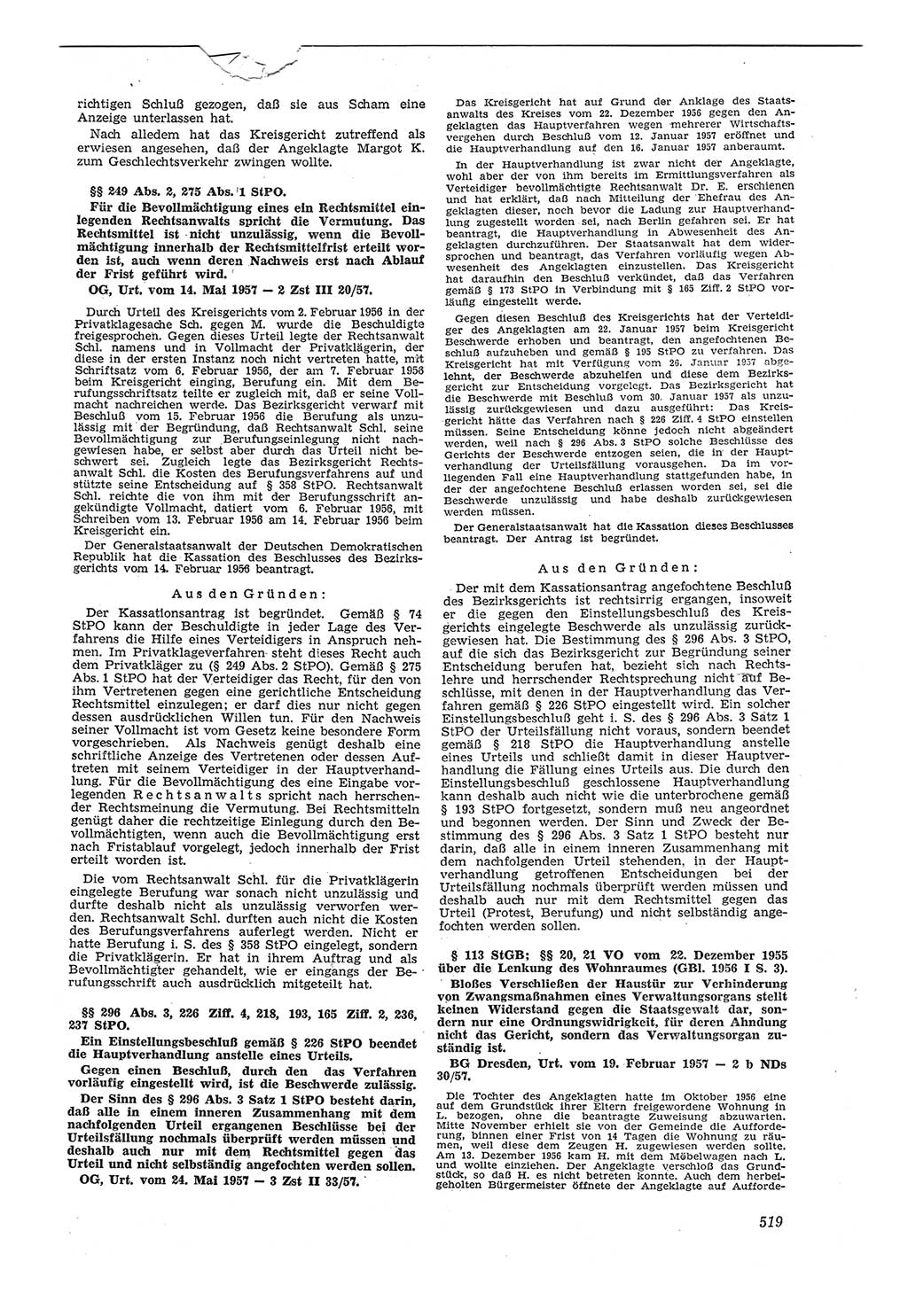 Neue Justiz (NJ), Zeitschrift für Recht und Rechtswissenschaft [Deutsche Demokratische Republik (DDR)], 11. Jahrgang 1957, Seite 519 (NJ DDR 1957, S. 519)