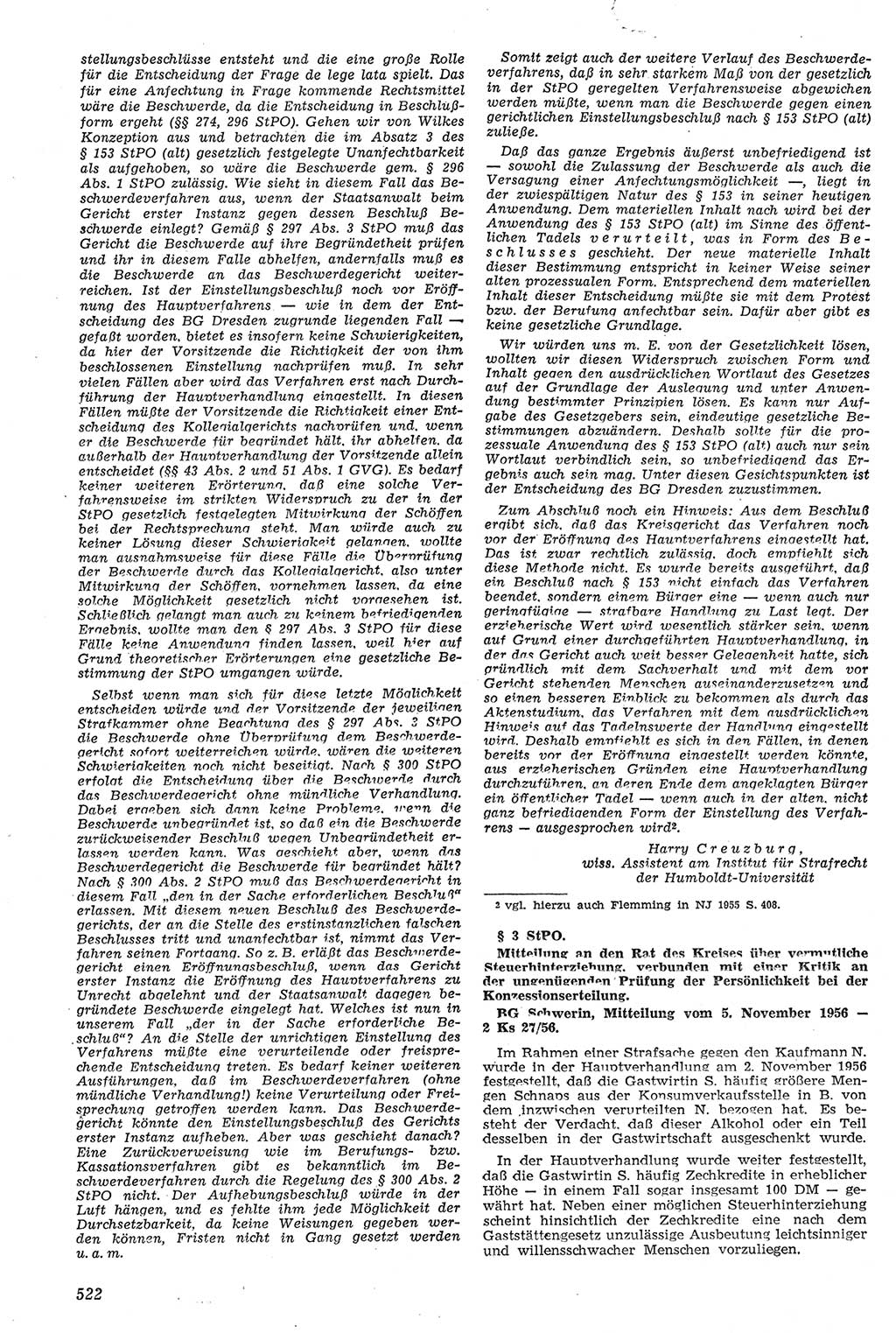 Neue Justiz (NJ), Zeitschrift für Recht und Rechtswissenschaft [Deutsche Demokratische Republik (DDR)], 11. Jahrgang 1957, Seite 522 (NJ DDR 1957, S. 522)