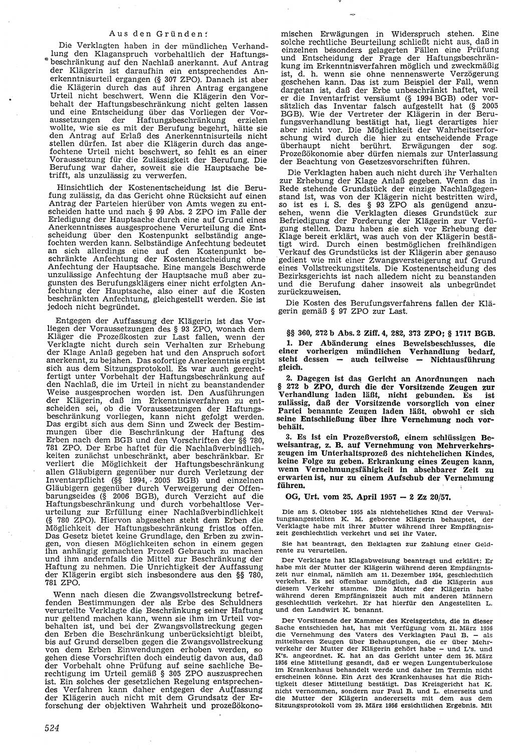 Neue Justiz (NJ), Zeitschrift für Recht und Rechtswissenschaft [Deutsche Demokratische Republik (DDR)], 11. Jahrgang 1957, Seite 524 (NJ DDR 1957, S. 524)