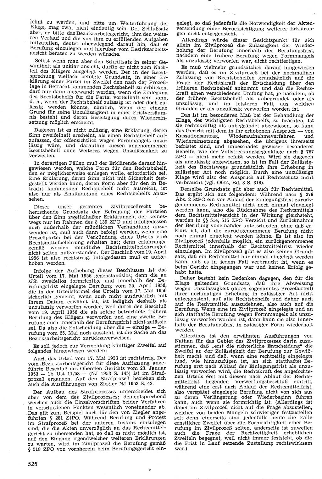 Neue Justiz (NJ), Zeitschrift für Recht und Rechtswissenschaft [Deutsche Demokratische Republik (DDR)], 11. Jahrgang 1957, Seite 526 (NJ DDR 1957, S. 526)