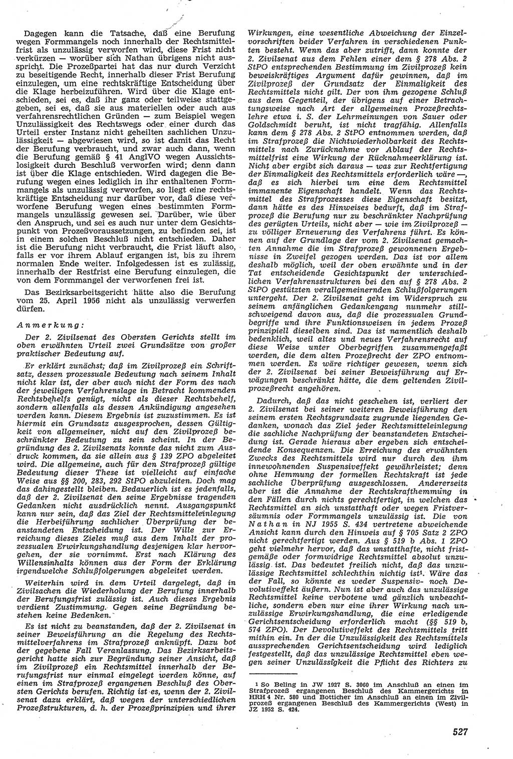 Neue Justiz (NJ), Zeitschrift für Recht und Rechtswissenschaft [Deutsche Demokratische Republik (DDR)], 11. Jahrgang 1957, Seite 527 (NJ DDR 1957, S. 527)