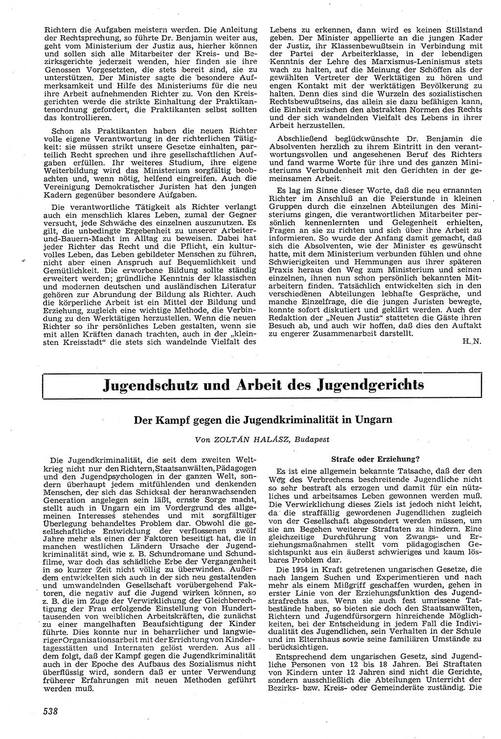Neue Justiz (NJ), Zeitschrift für Recht und Rechtswissenschaft [Deutsche Demokratische Republik (DDR)], 11. Jahrgang 1957, Seite 538 (NJ DDR 1957, S. 538)